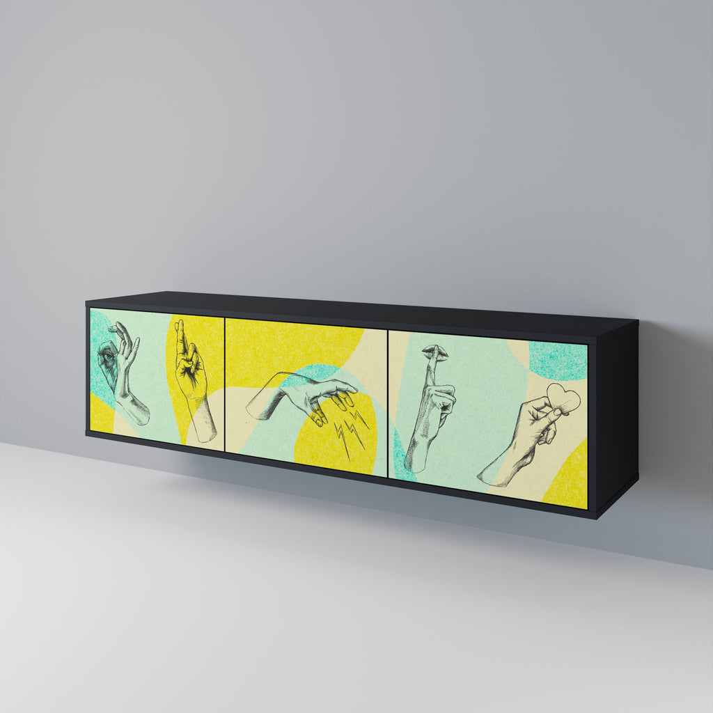 Meuble TV 3 portes BODY LANGUAGE en finition noire
