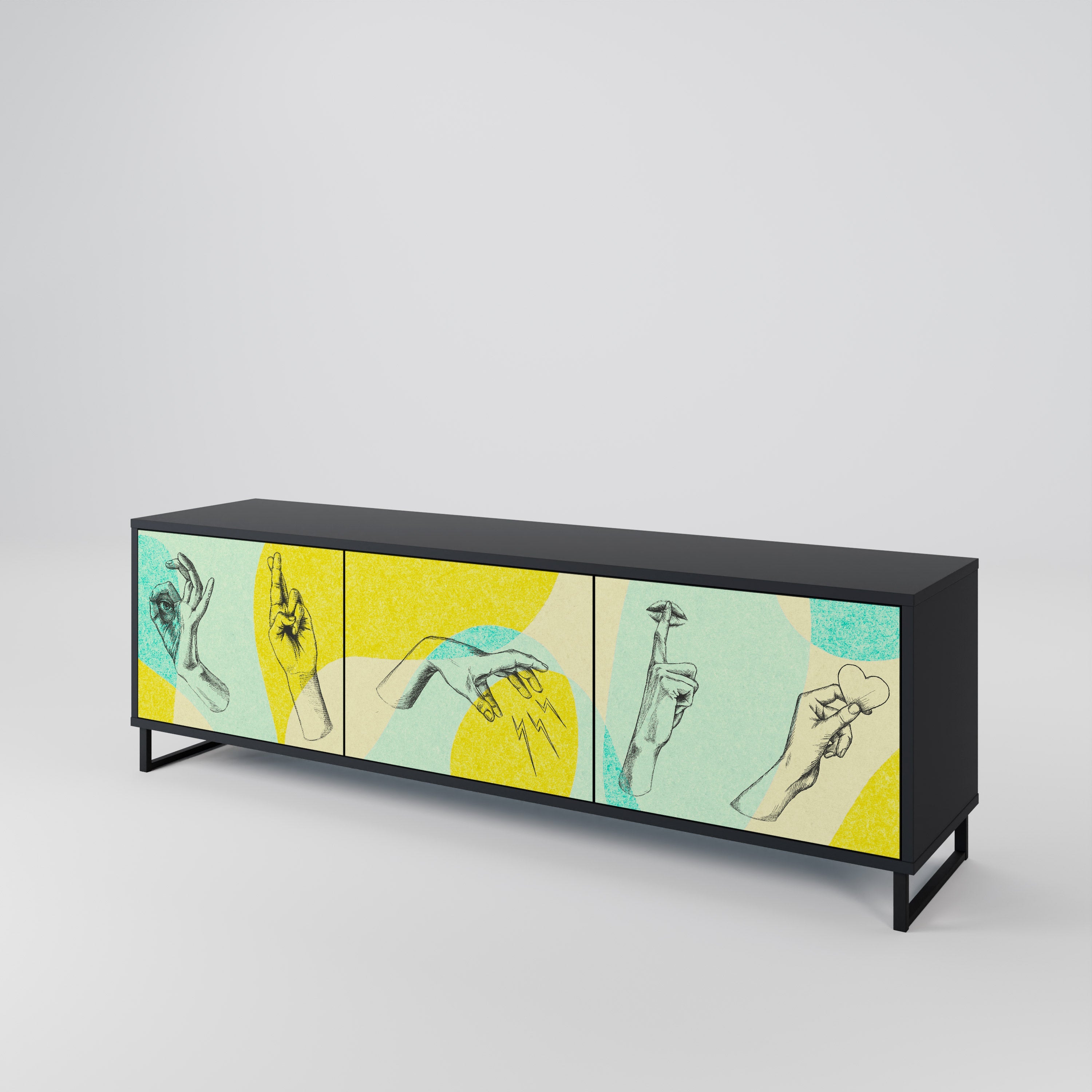 Meuble TV 3 portes BODY LANGUAGE en finition noire