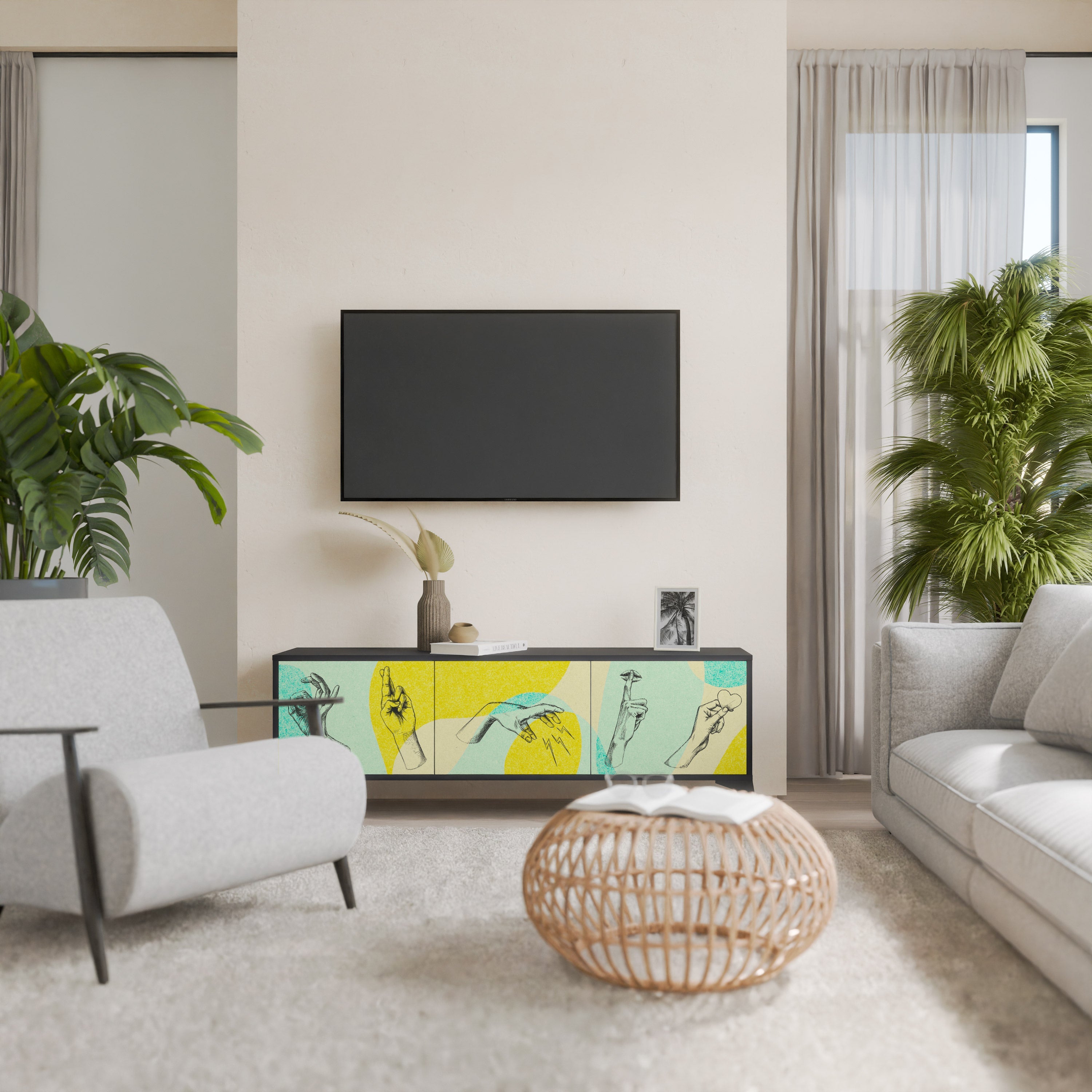 Meuble TV 3 portes BODY LANGUAGE en finition noire