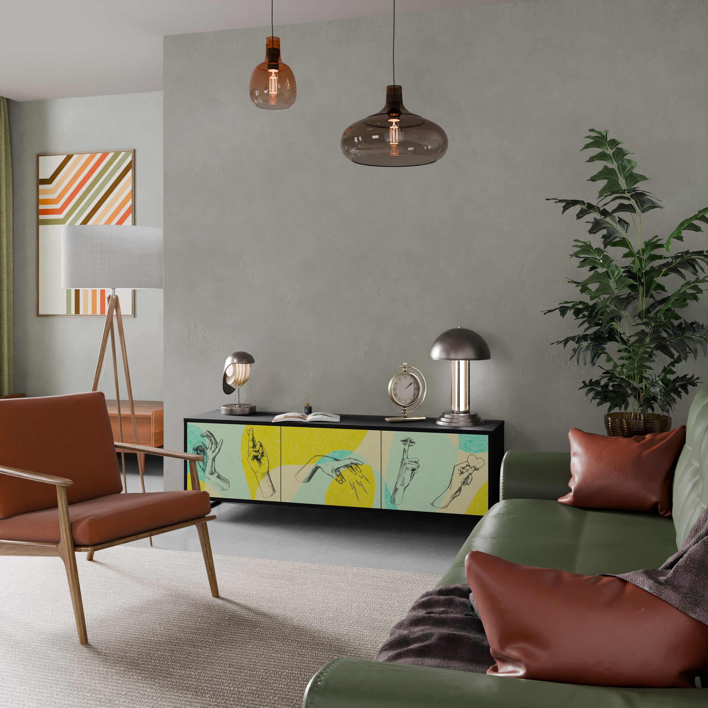 Meuble TV 3 portes BODY LANGUAGE en finition noire