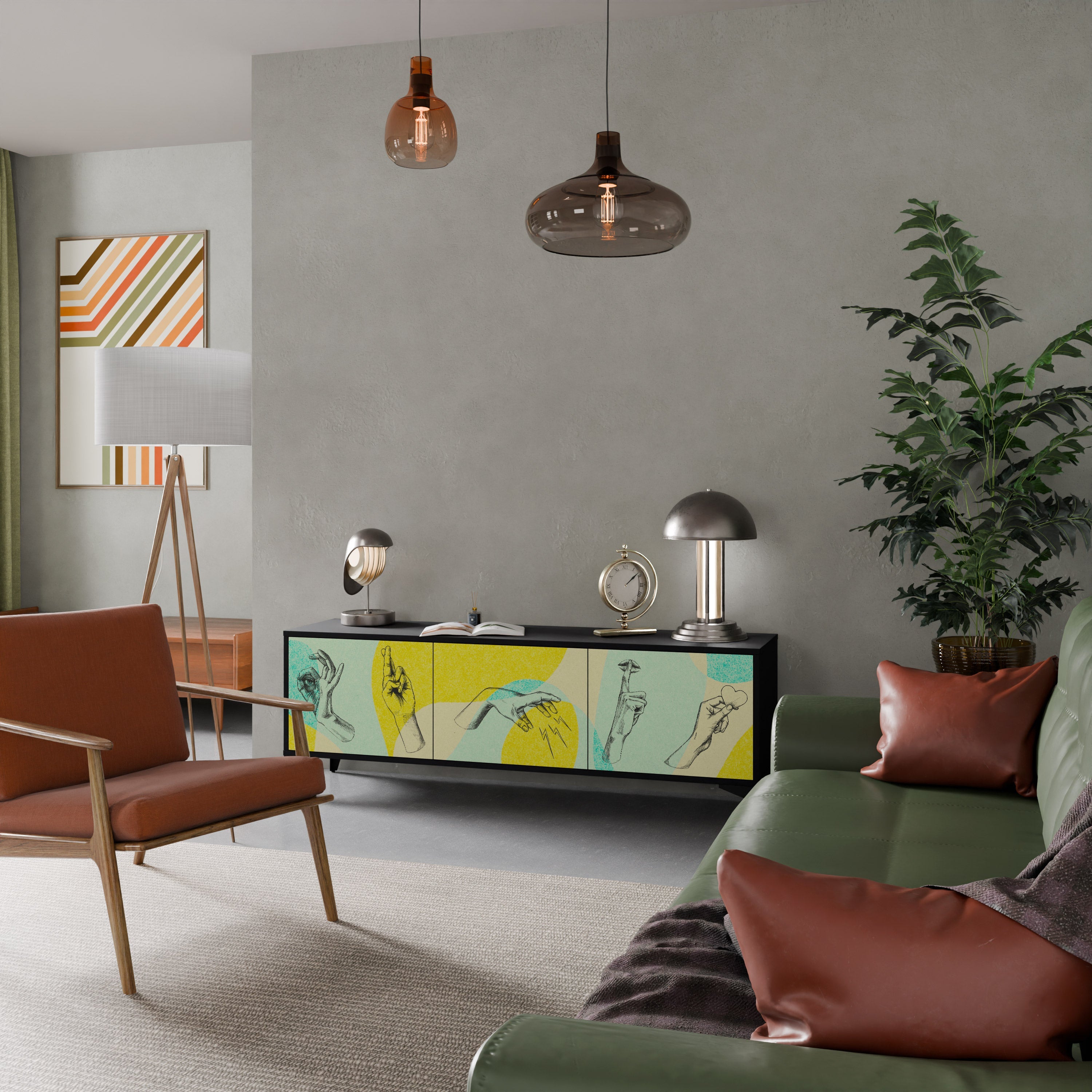 Meuble TV 3 portes BODY LANGUAGE en finition noire