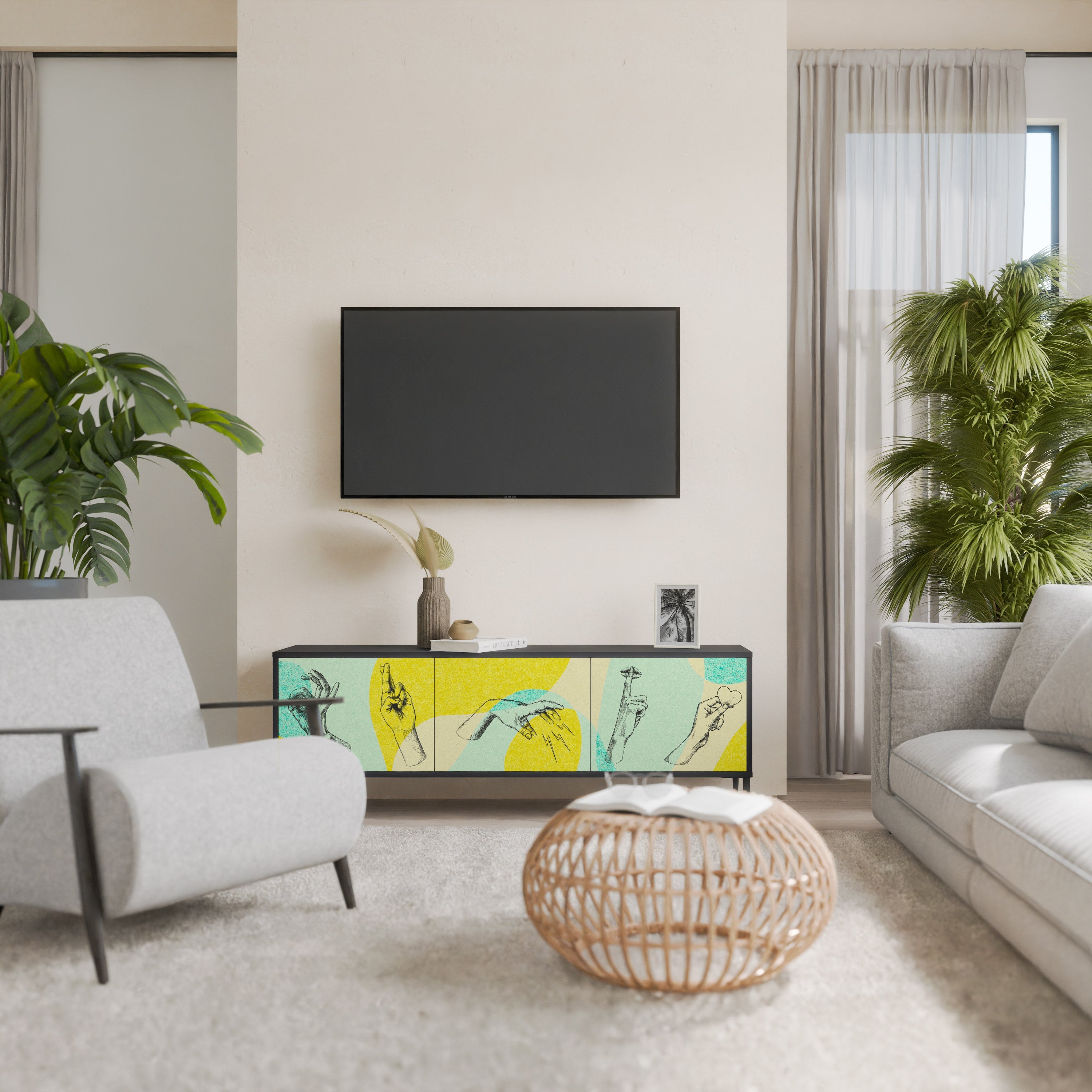 Meuble TV 3 portes BODY LANGUAGE en finition noire