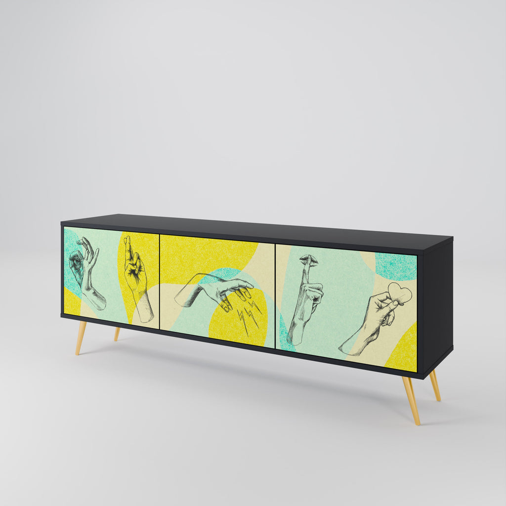 Meuble TV 3 portes BODY LANGUAGE en finition noire
