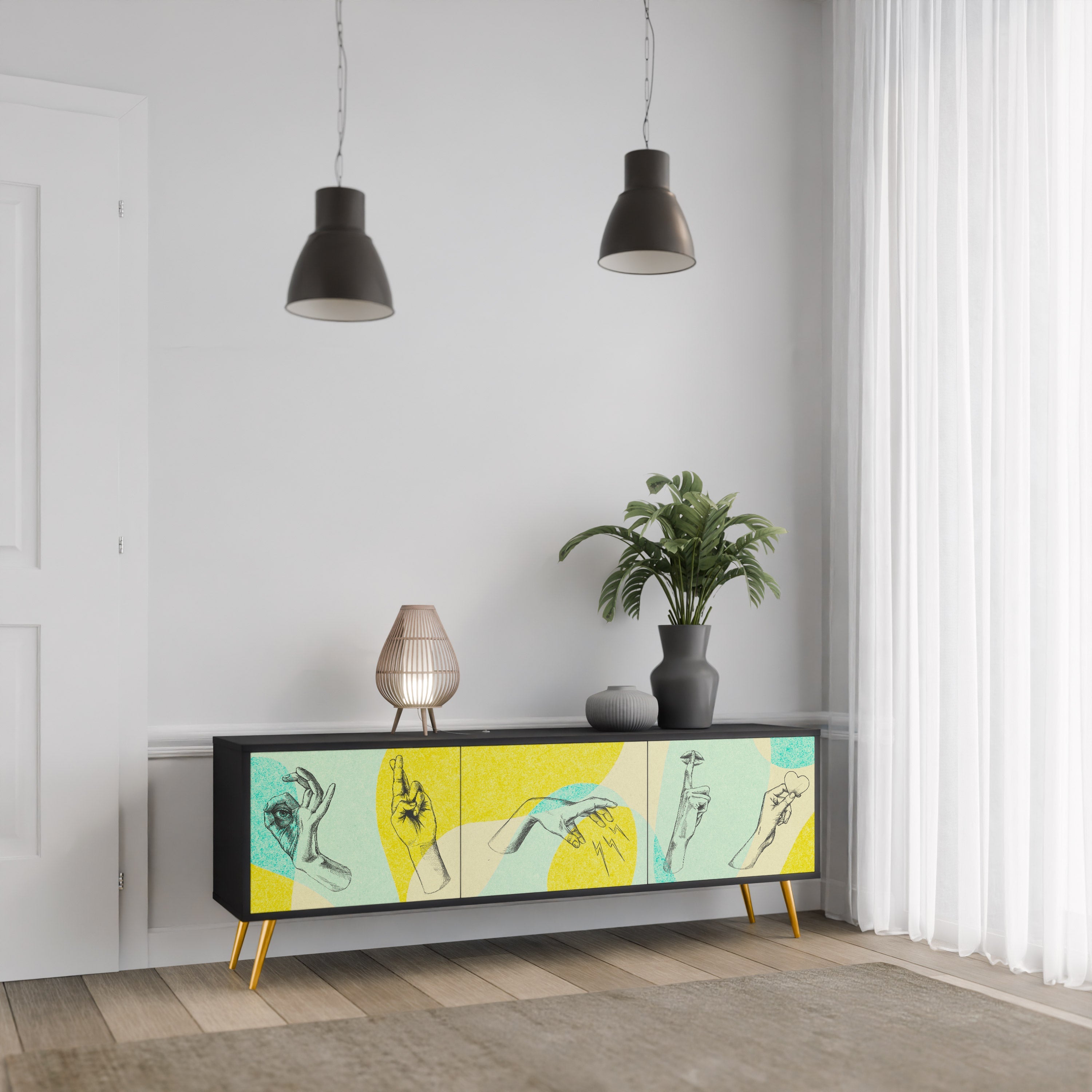 Meuble TV 3 portes BODY LANGUAGE en finition noire