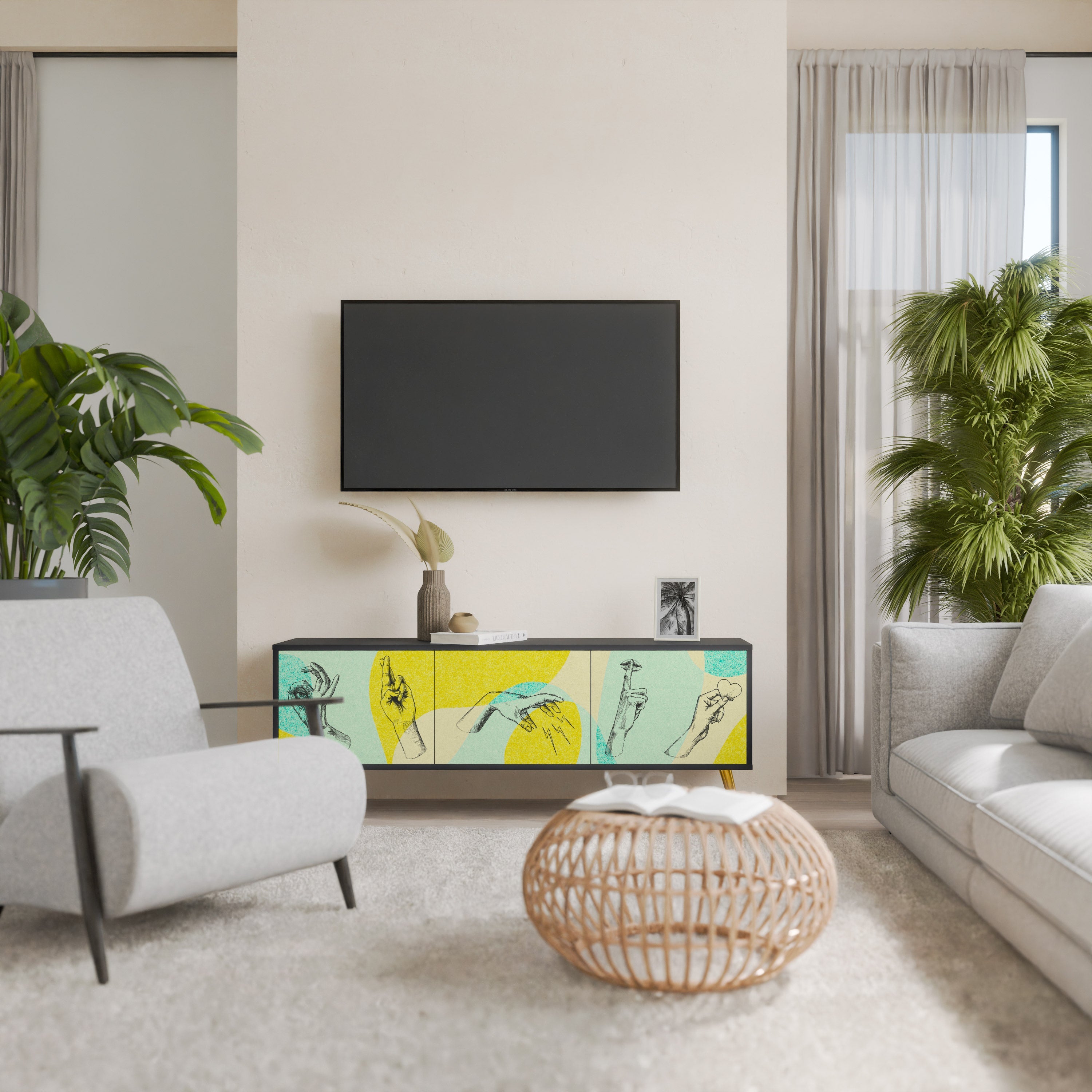 Meuble TV 3 portes BODY LANGUAGE en finition noire