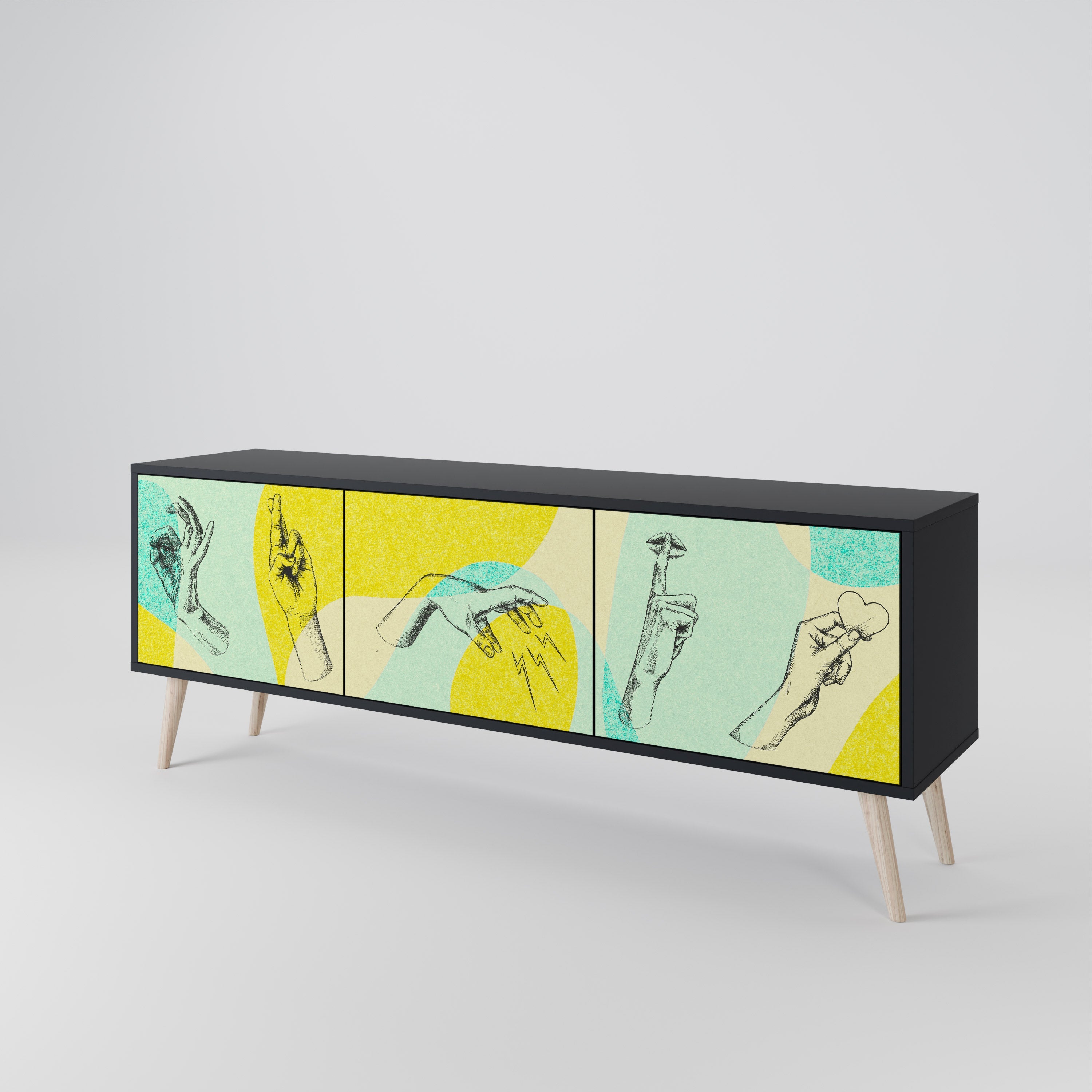 Meuble TV 3 portes BODY LANGUAGE en finition noire