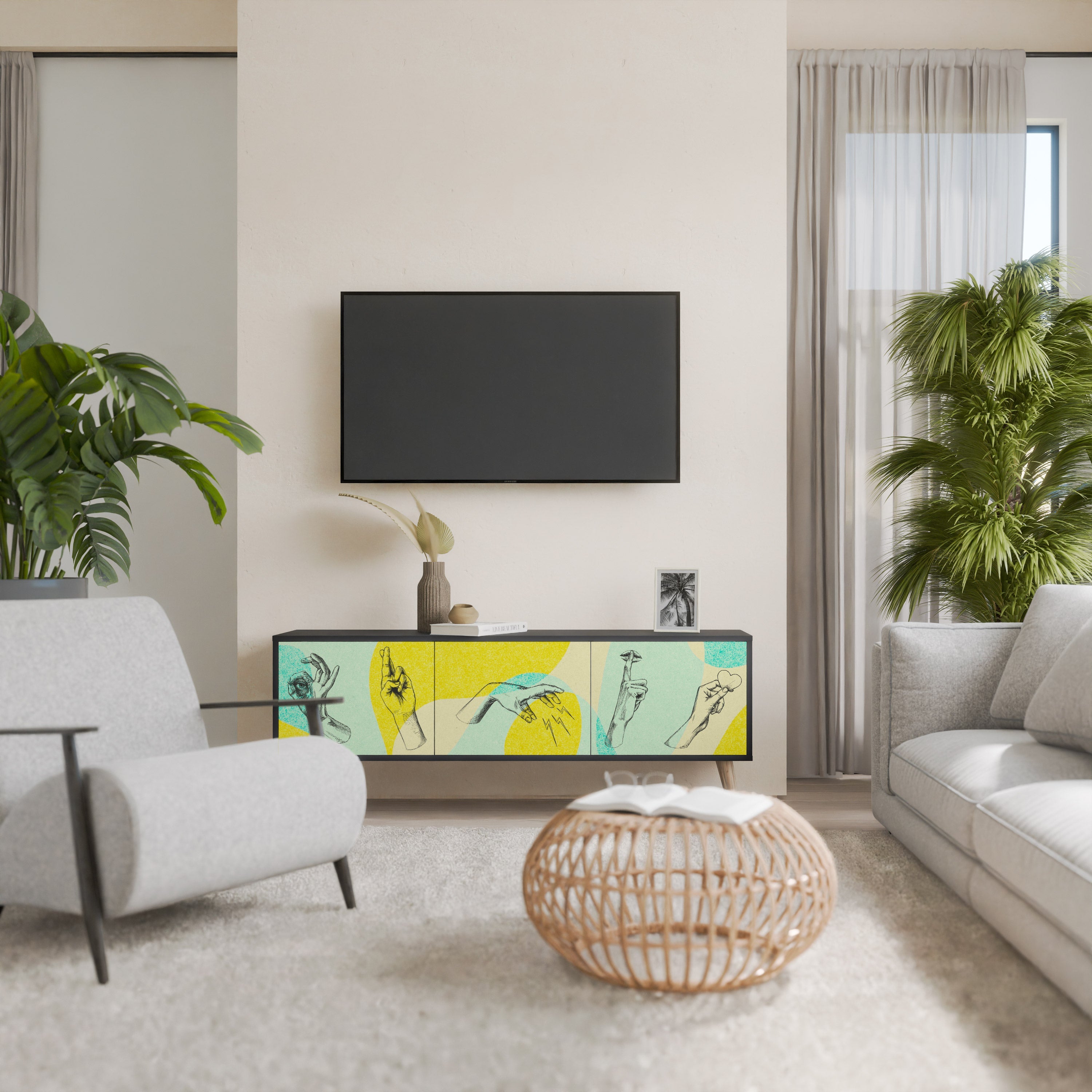 Meuble TV 3 portes BODY LANGUAGE en finition noire