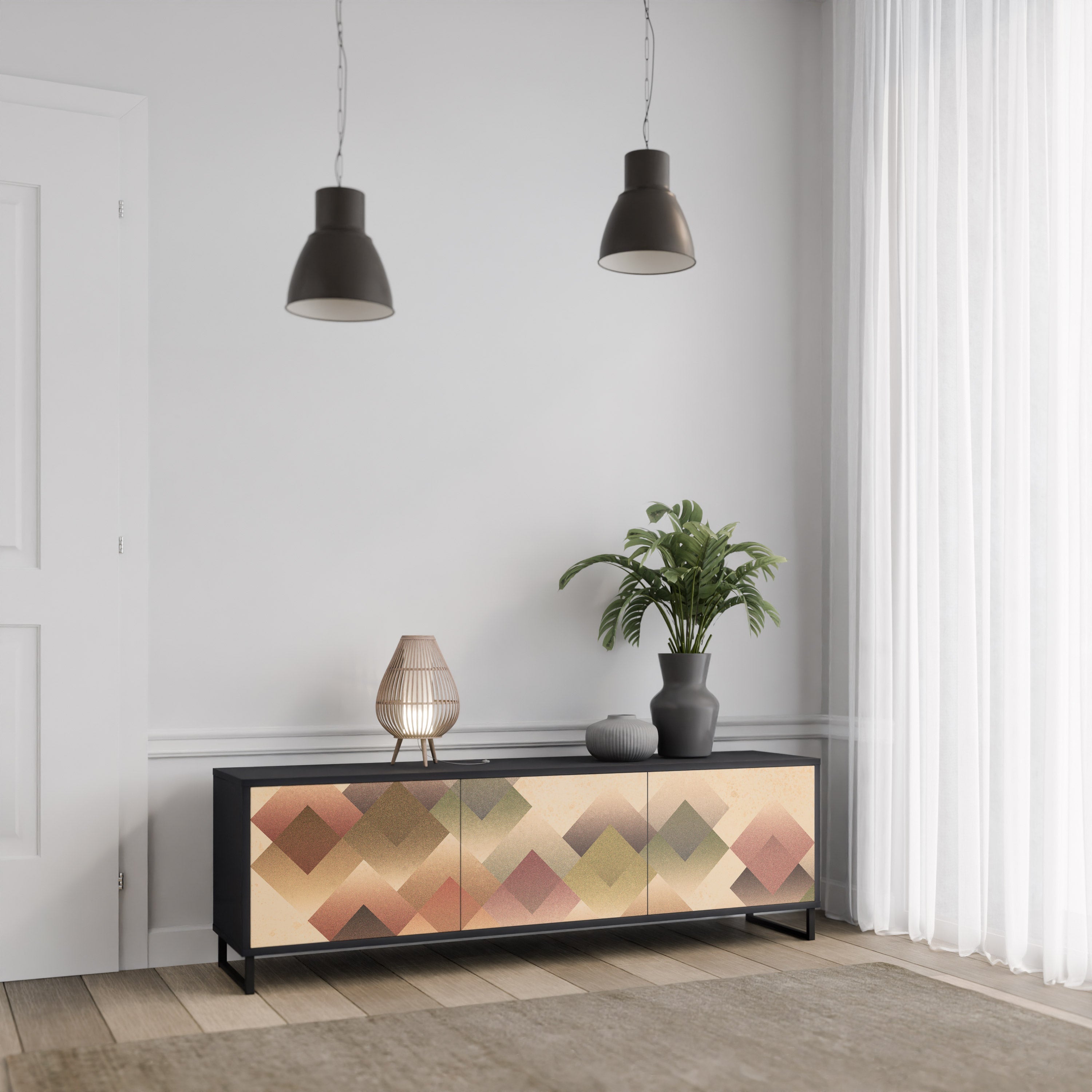 Meuble TV 3 portes GEOMETRIC FUSION en finition noire