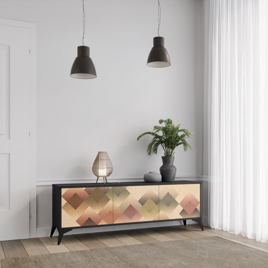 Meuble TV 3 portes GEOMETRIC FUSION en finition noire