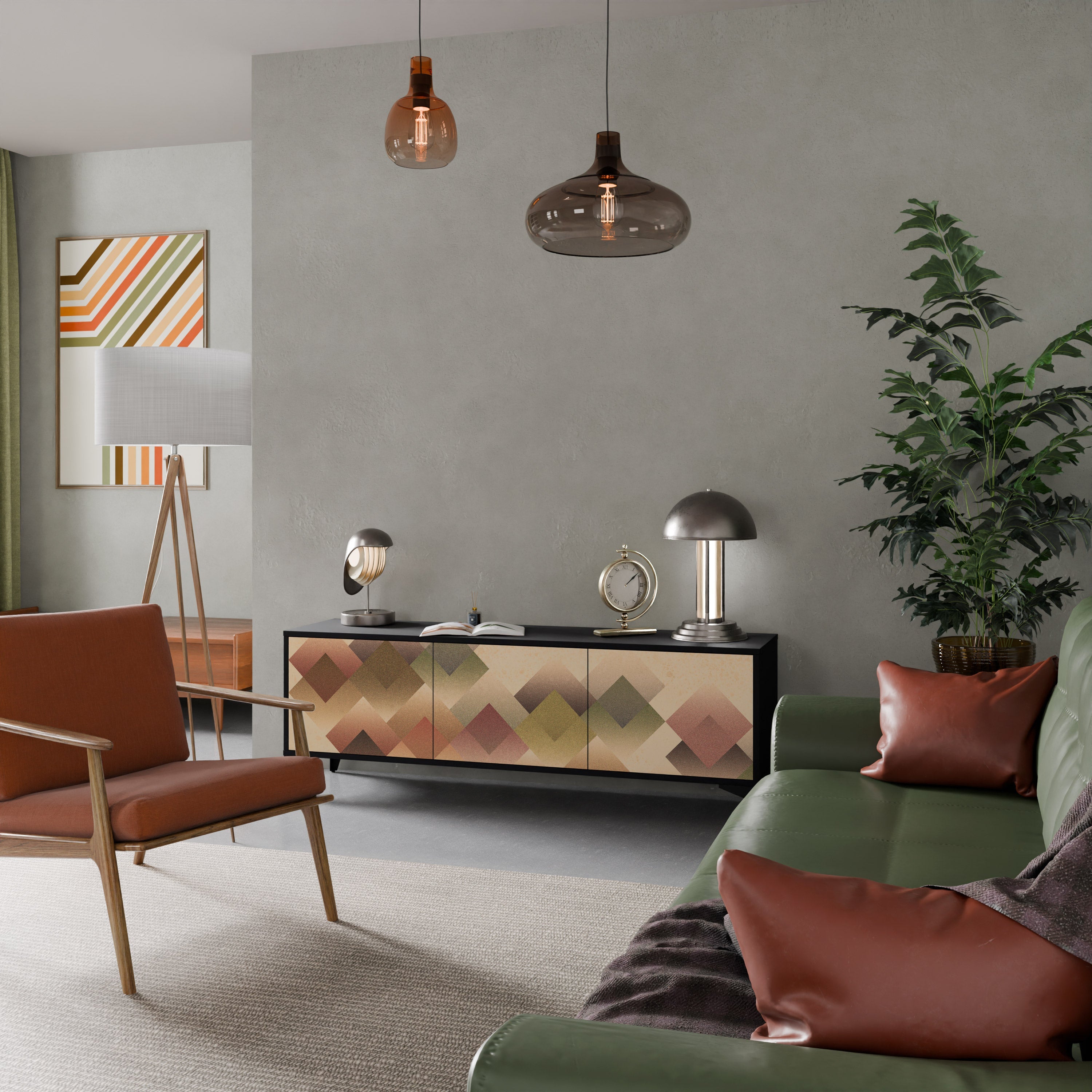 Meuble TV 3 portes GEOMETRIC FUSION en finition noire