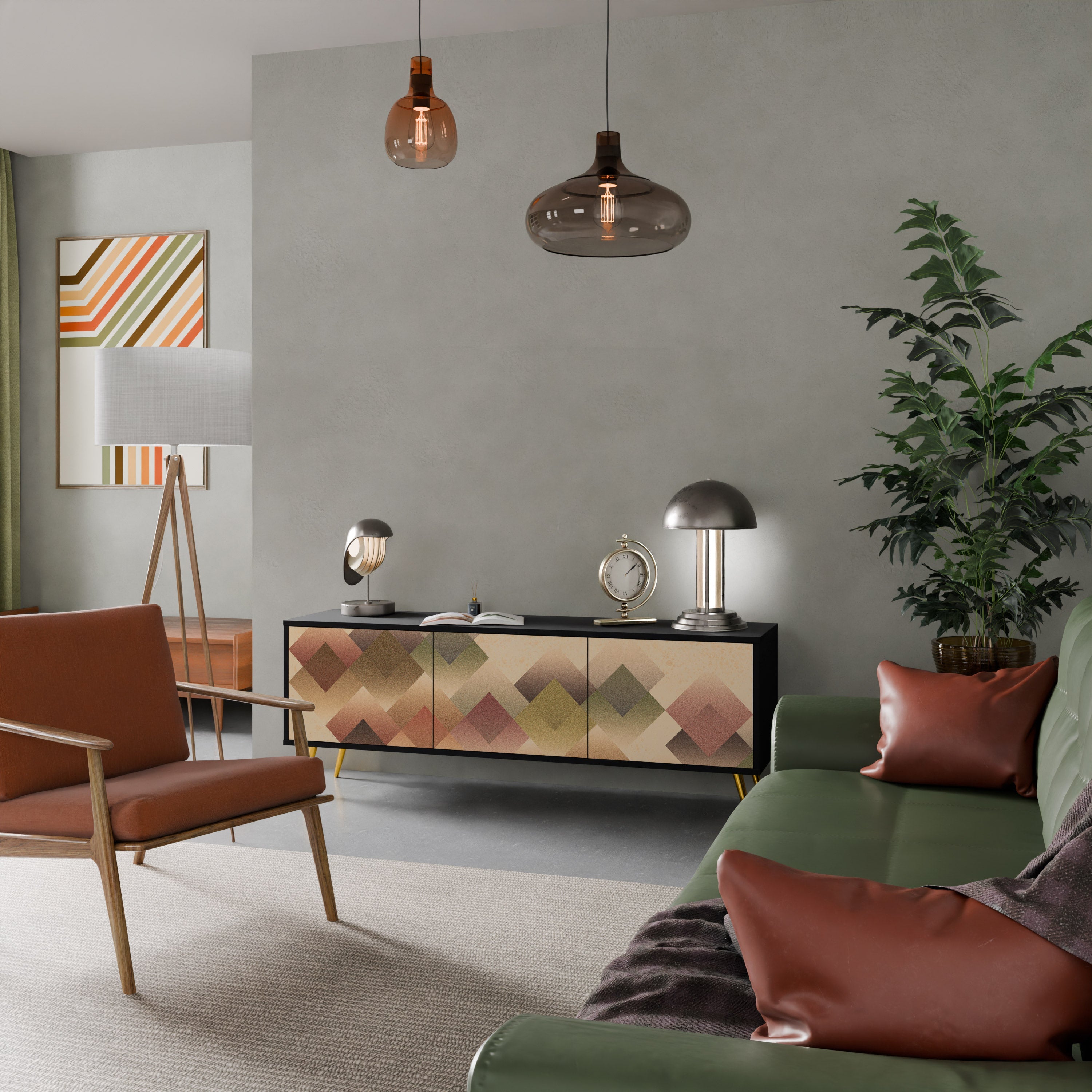 Meuble TV 3 portes GEOMETRIC FUSION en finition noire