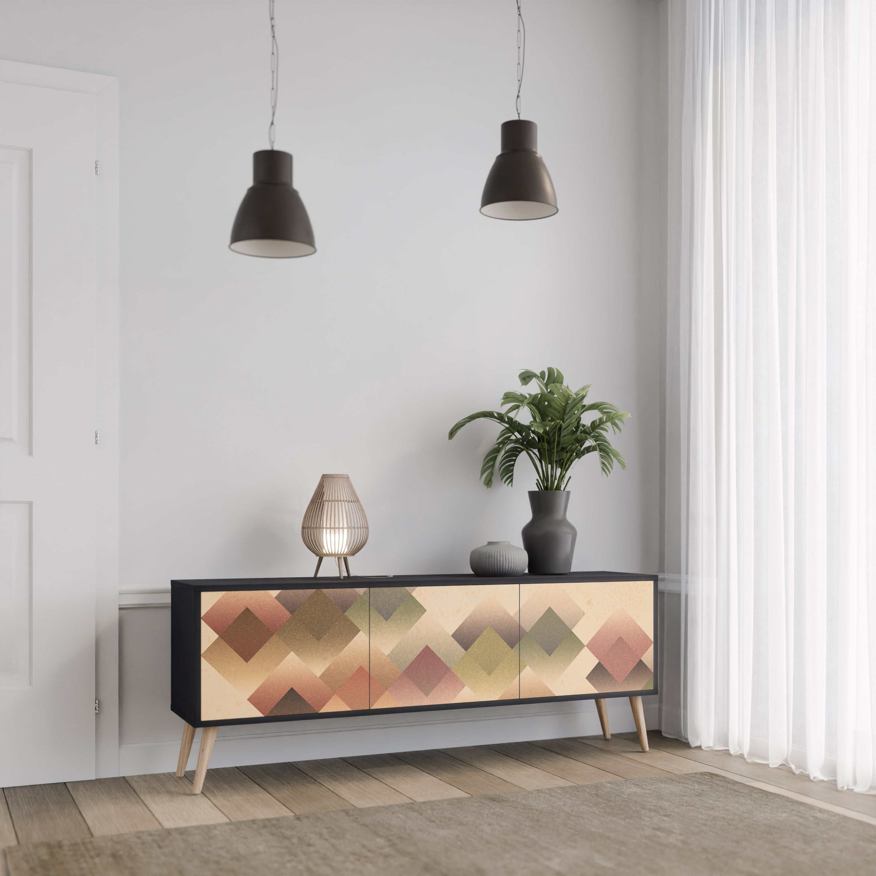 Meuble TV 3 portes GEOMETRIC FUSION en finition noire