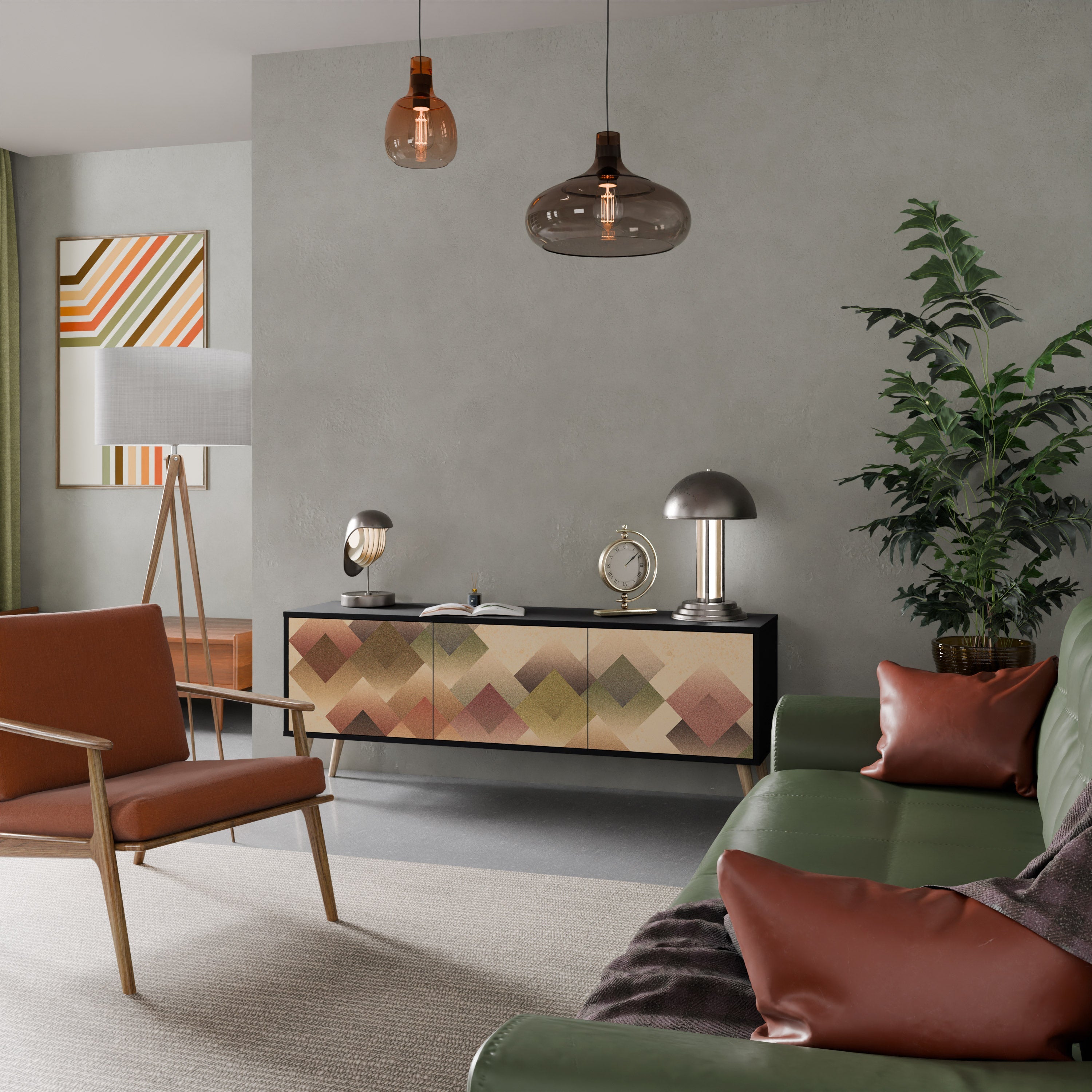 Meuble TV 3 portes GEOMETRIC FUSION en finition noire