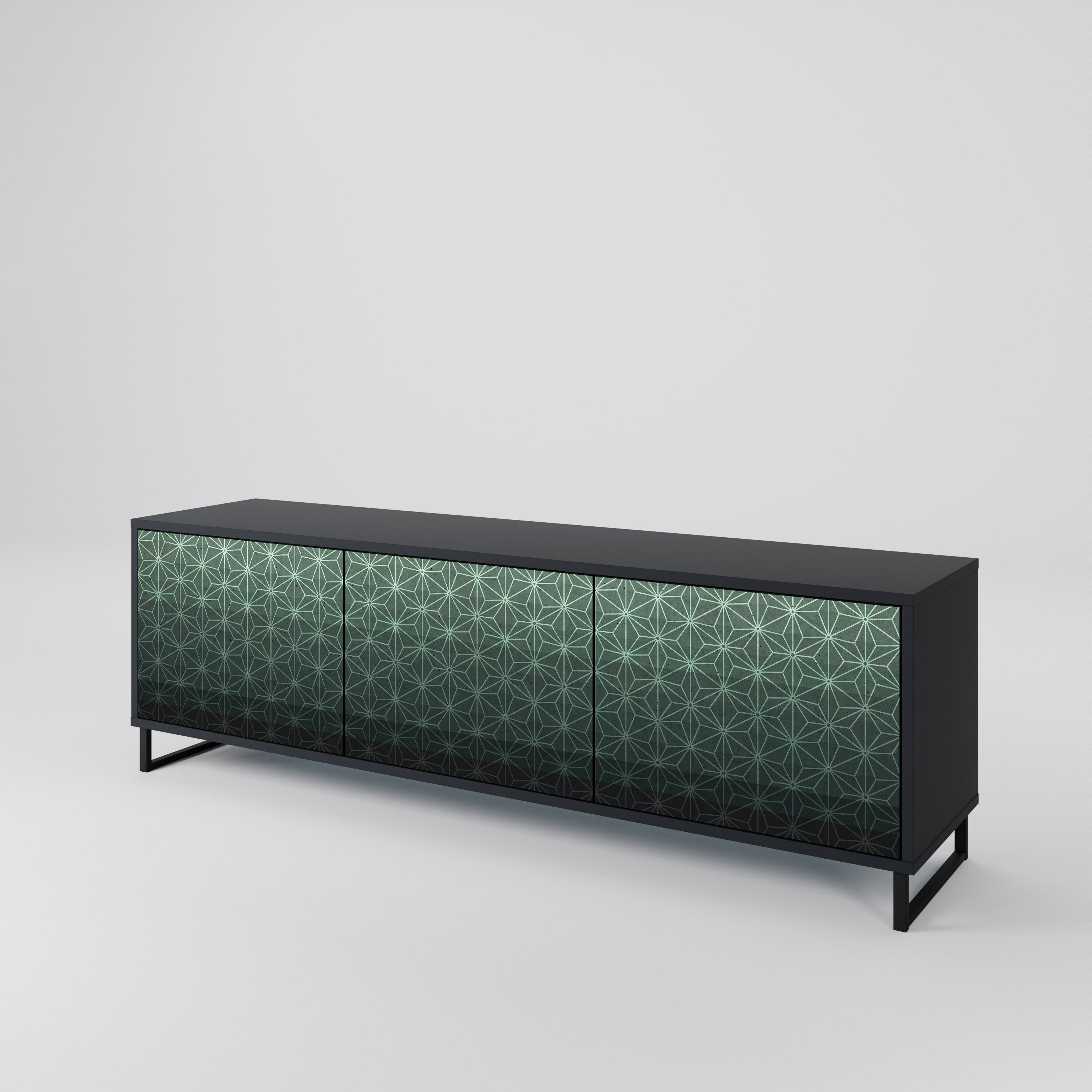 Meuble TV 3 portes ORNAMENTAL GLIMMER en finition noire