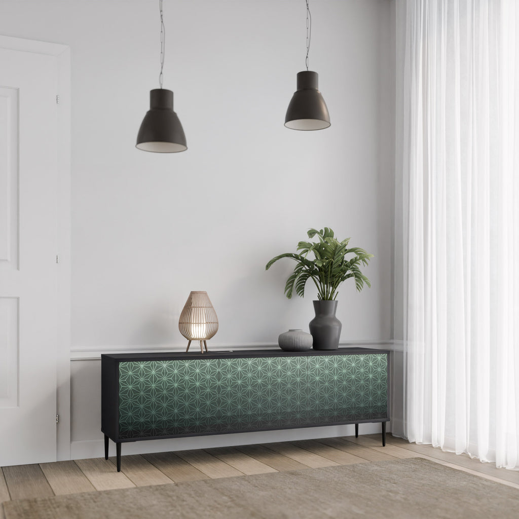 Meuble TV 3 portes ORNAMENTAL GLIMMER en finition noire