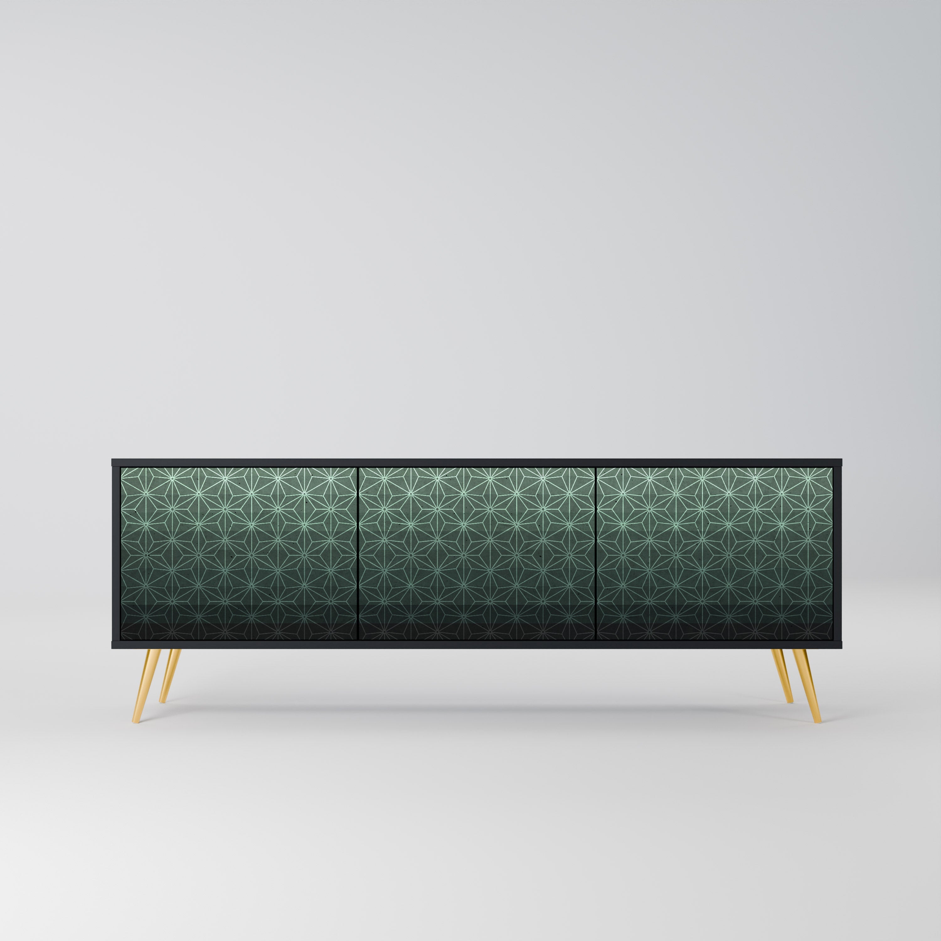 Meuble TV 3 portes ORNAMENTAL GLIMMER en finition noire