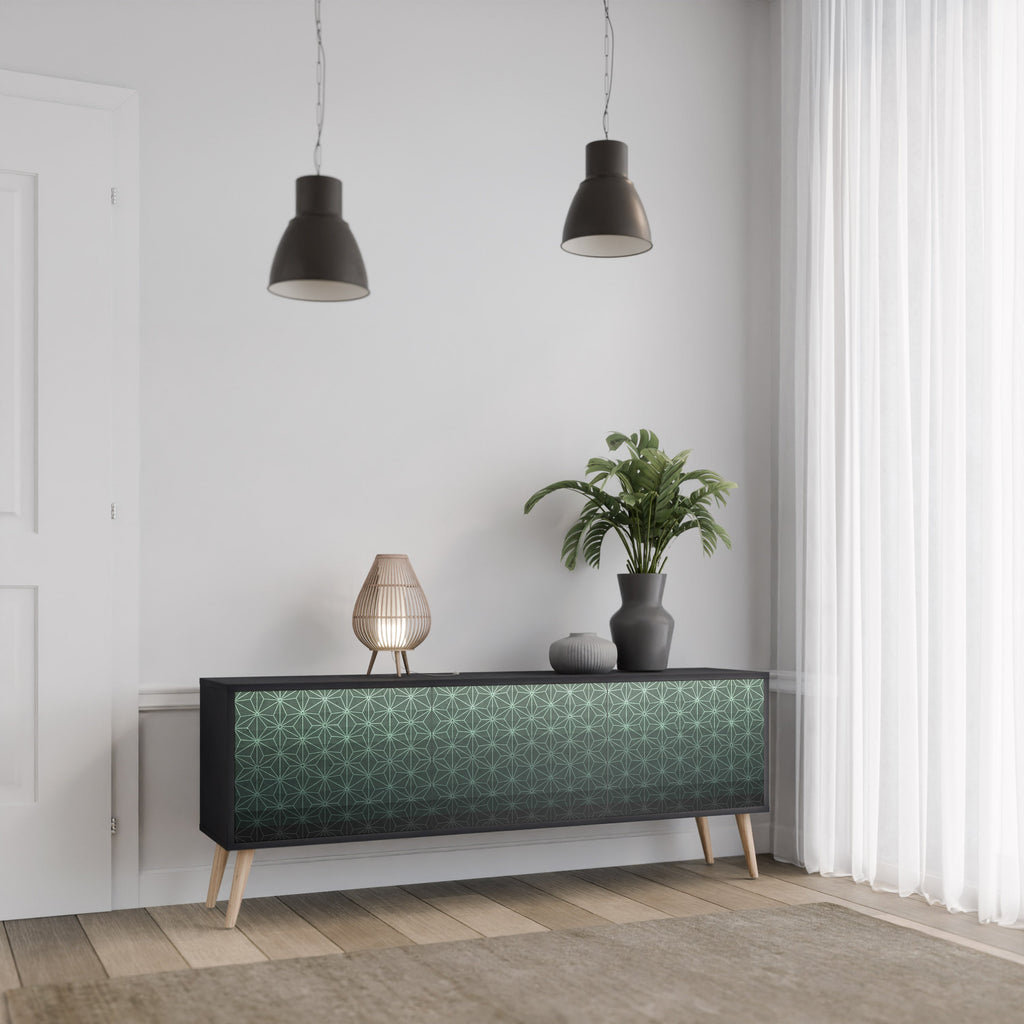 Meuble TV 3 portes ORNAMENTAL GLIMMER en finition noire