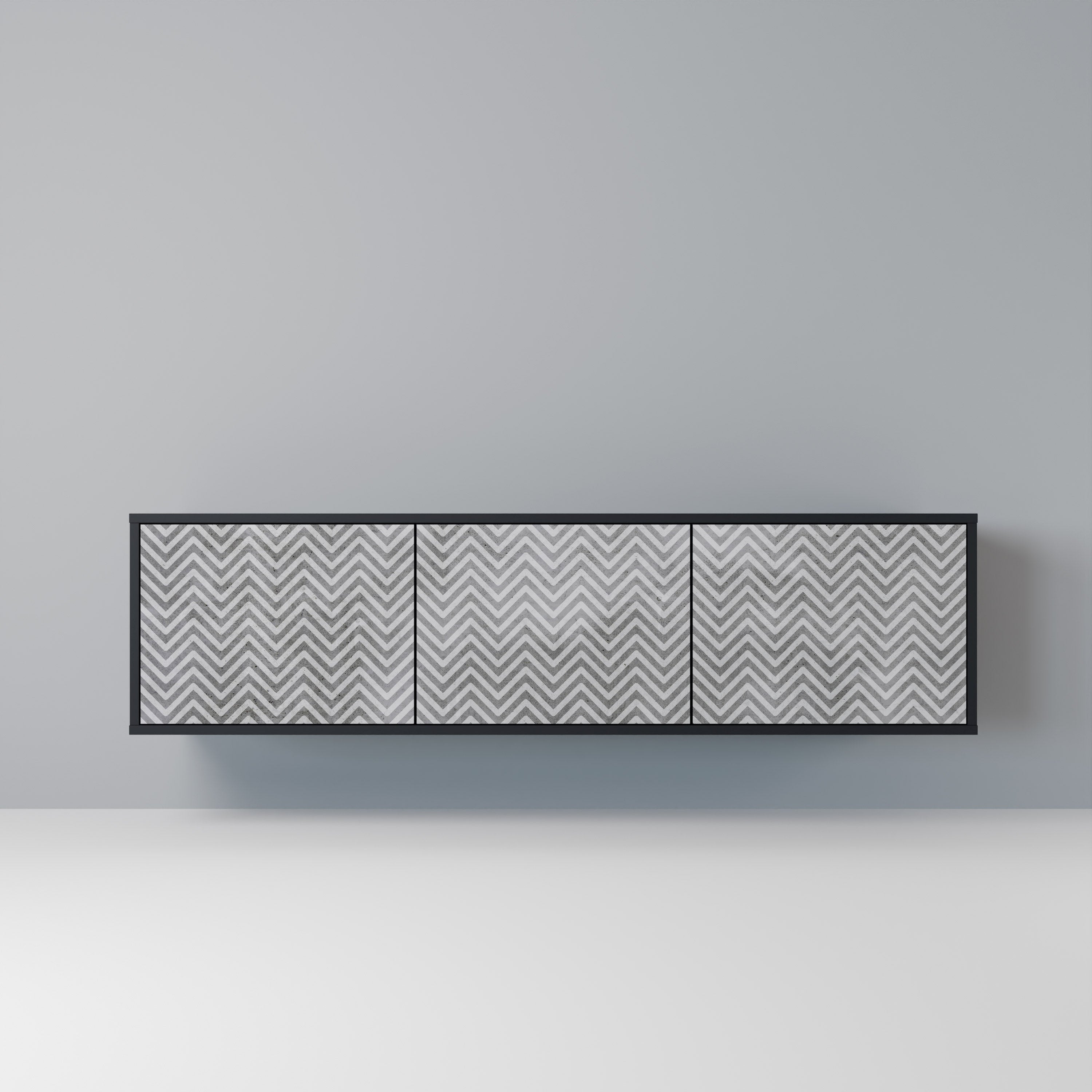 Meuble TV 3 portes CONCRETE ZIG ZAG finition noire