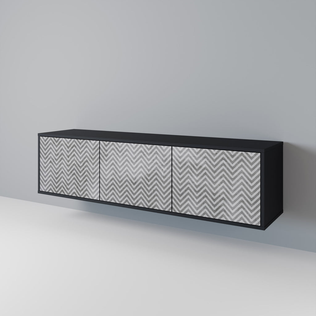 Meuble TV 3 portes CONCRETE ZIG ZAG finition noire