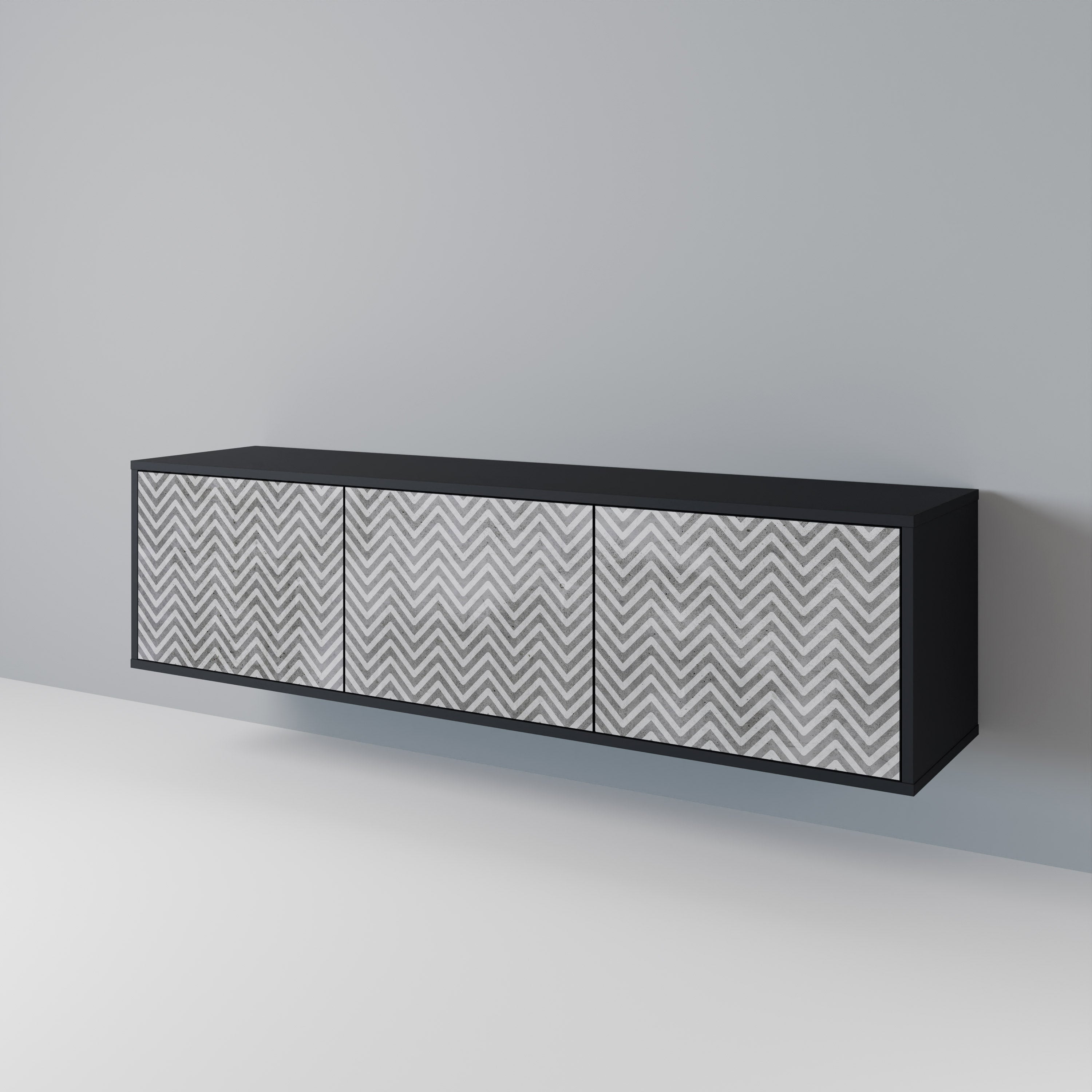 Meuble TV 3 portes CONCRETE ZIG ZAG finition noire