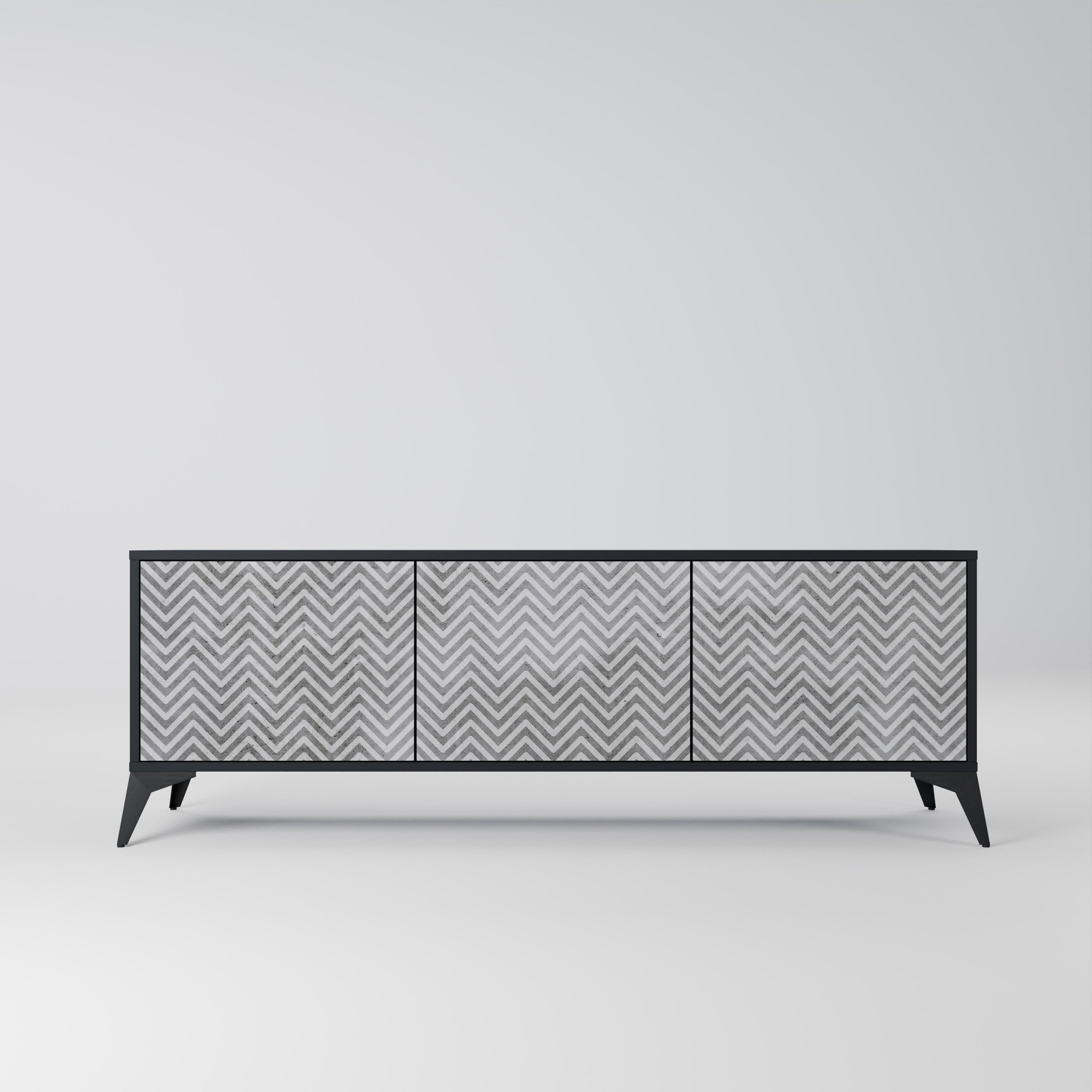 Meuble TV 3 portes CONCRETE ZIG ZAG finition noire