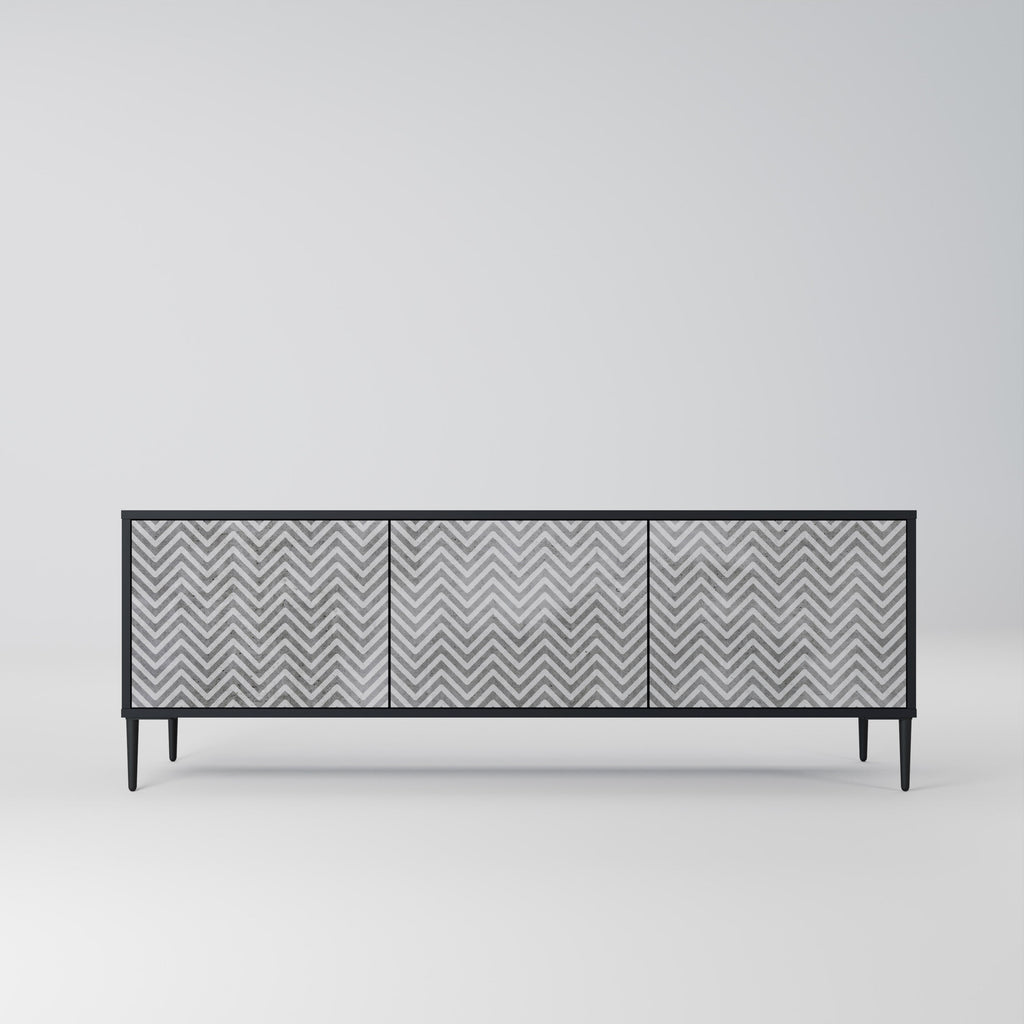 Meuble TV 3 portes CONCRETE ZIG ZAG finition noire