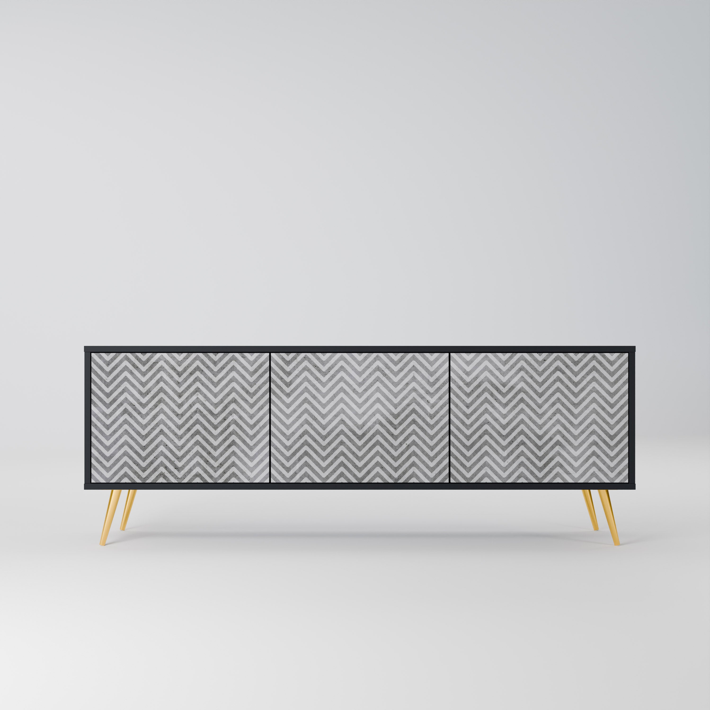 Meuble TV 3 portes CONCRETE ZIG ZAG finition noire