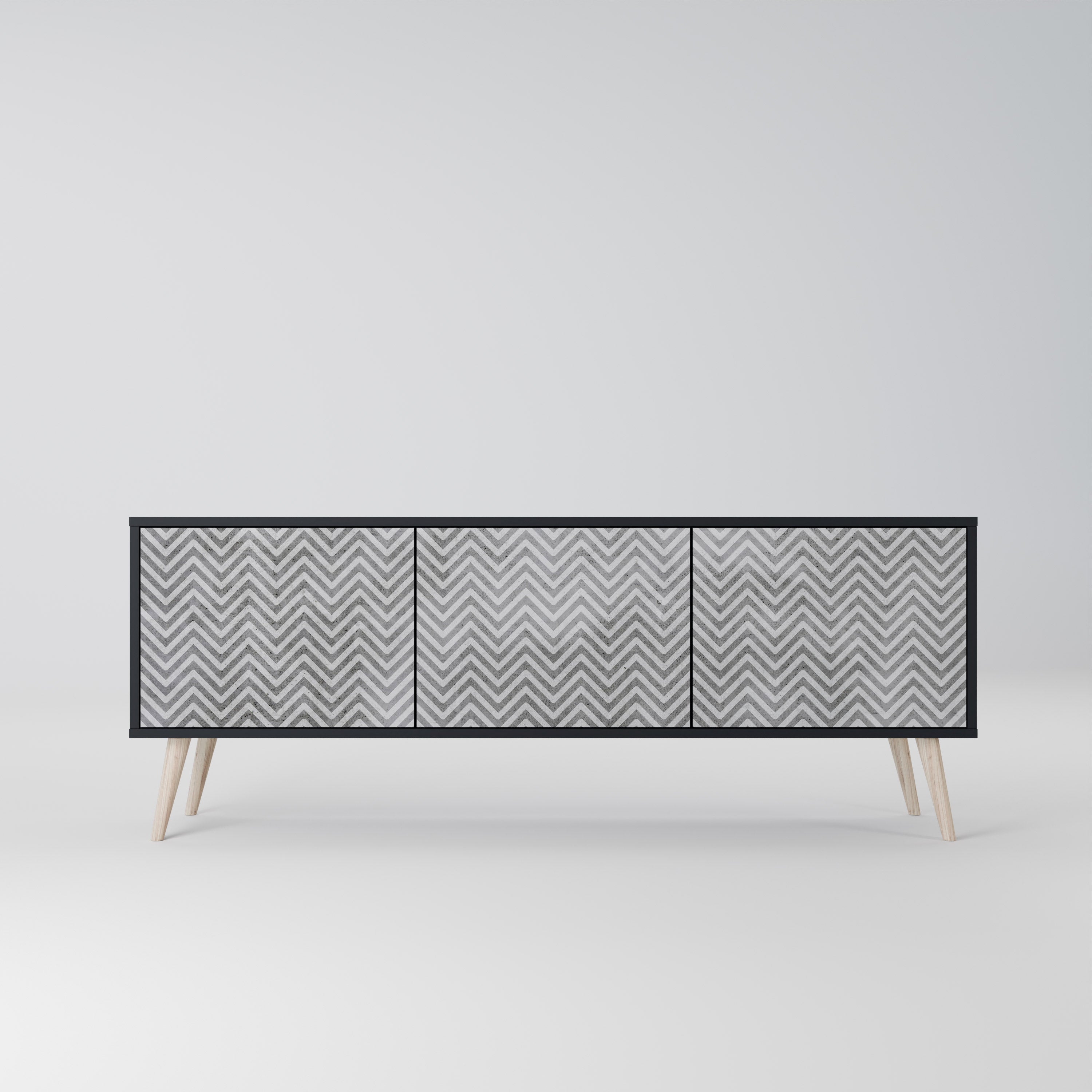 Meuble TV 3 portes CONCRETE ZIG ZAG finition noire