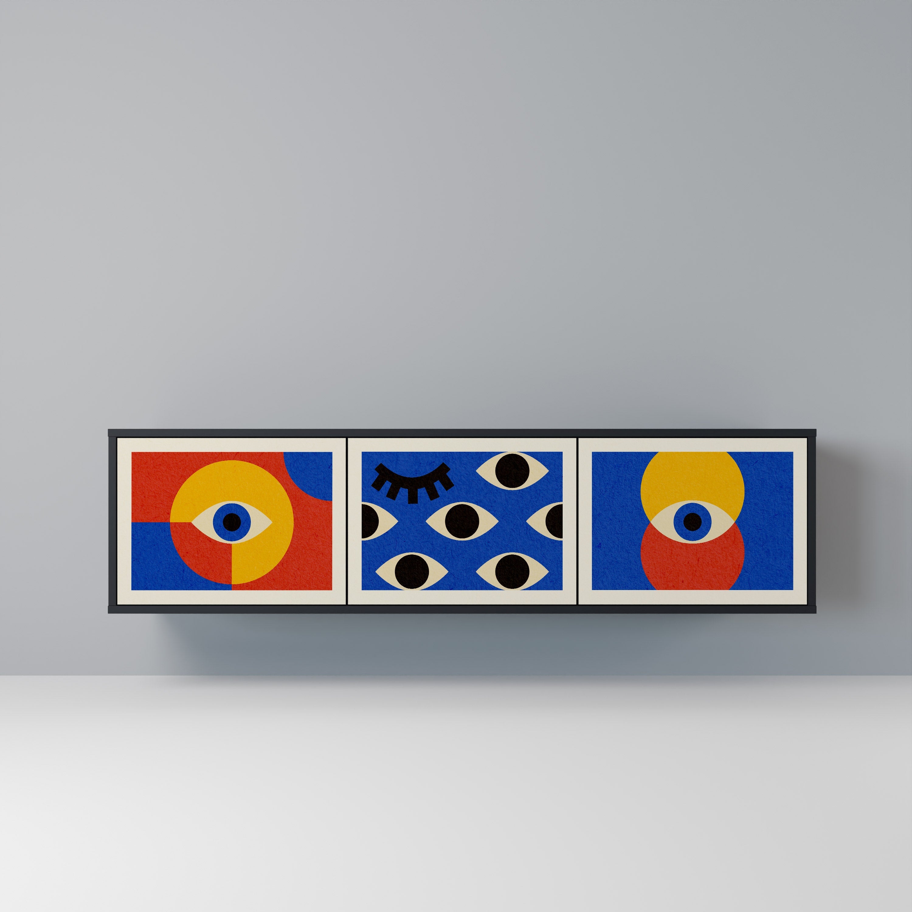 Meuble TV 3 portes GEOMETRIC EYES finition noire