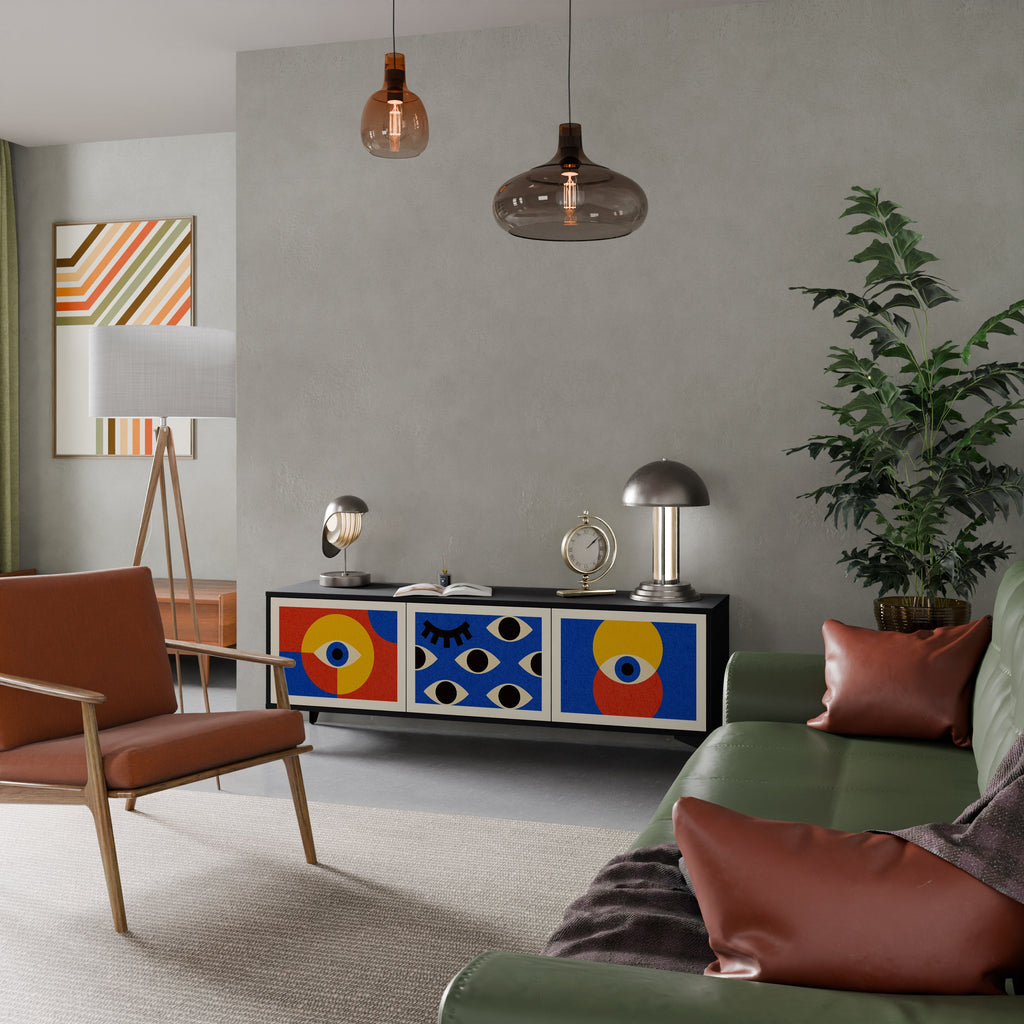 Meuble TV 3 portes GEOMETRIC EYES finition noire