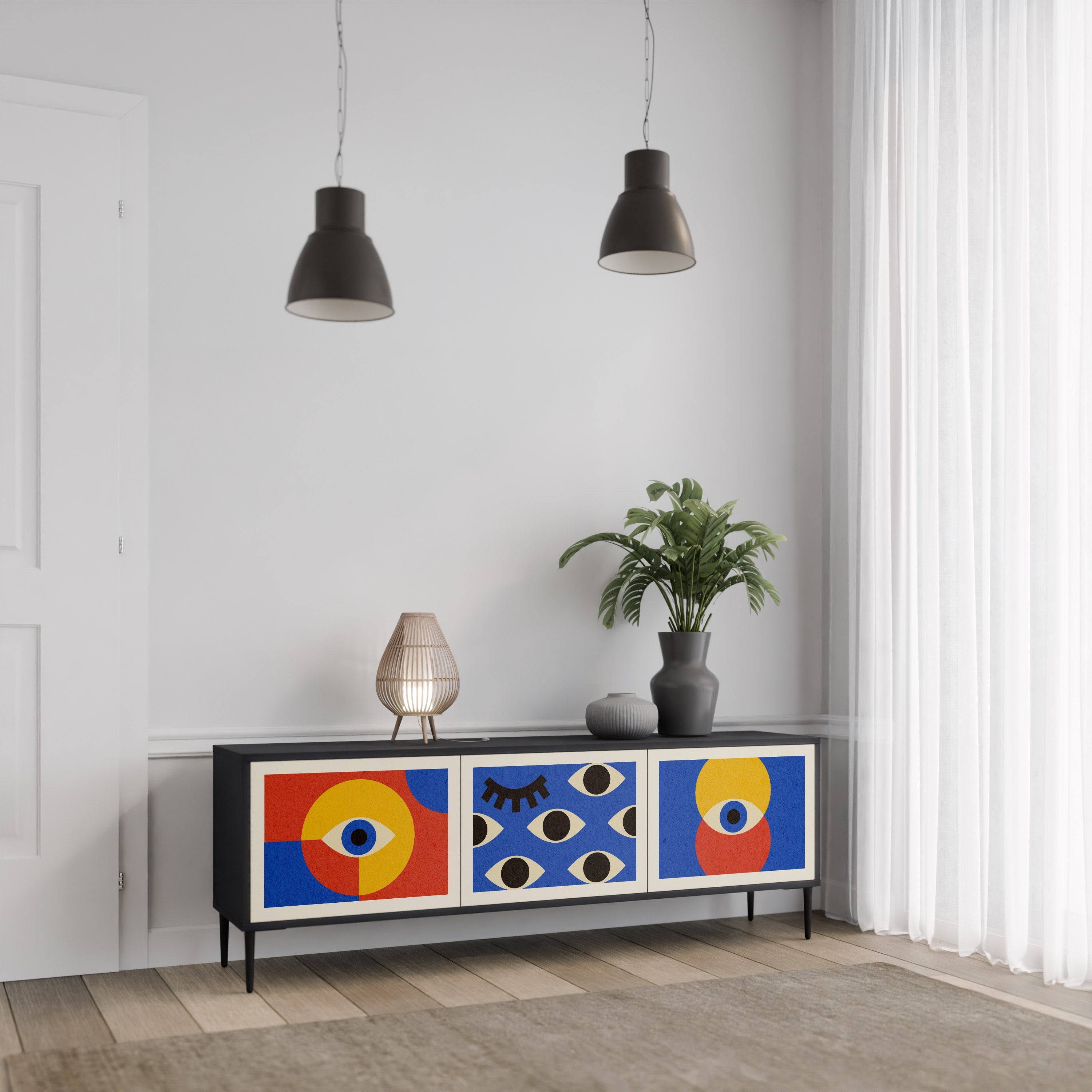 Meuble TV 3 portes GEOMETRIC EYES finition noire