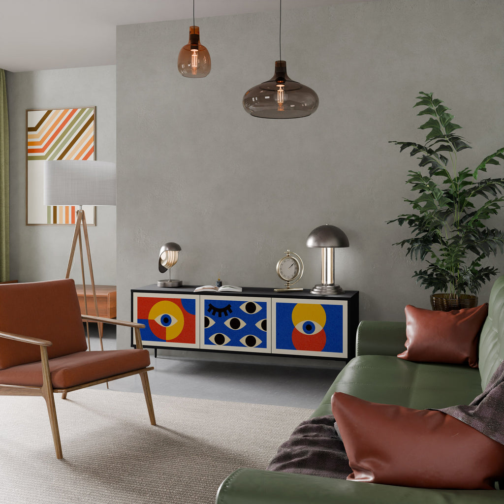 Meuble TV 3 portes GEOMETRIC EYES finition noire