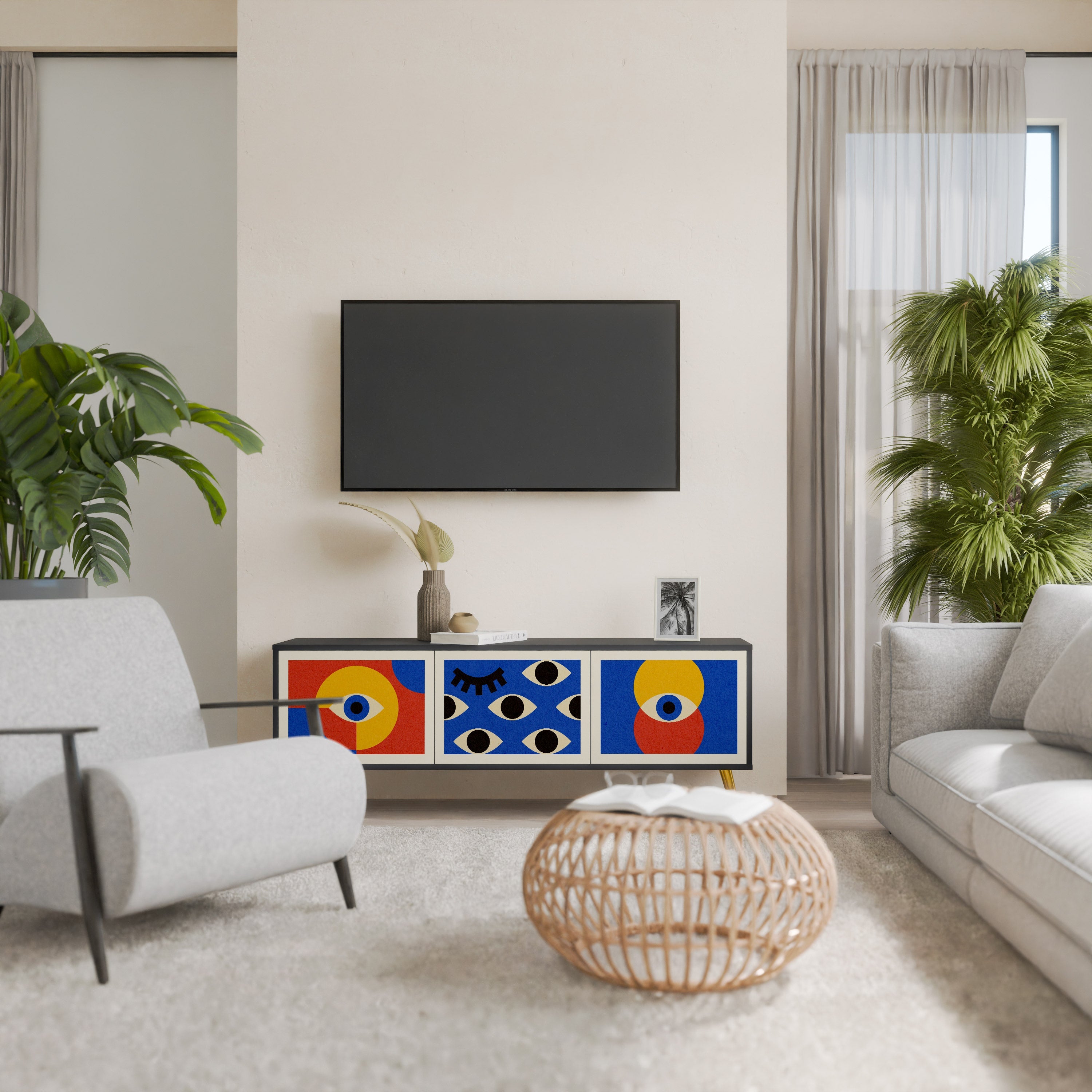 Meuble TV 3 portes GEOMETRIC EYES finition noire