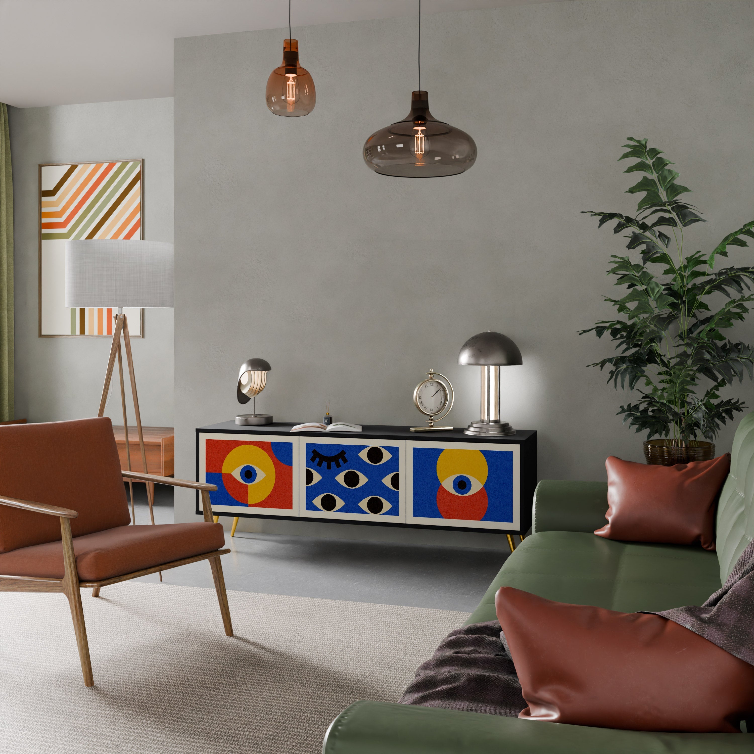 Meuble TV 3 portes GEOMETRIC EYES finition noire