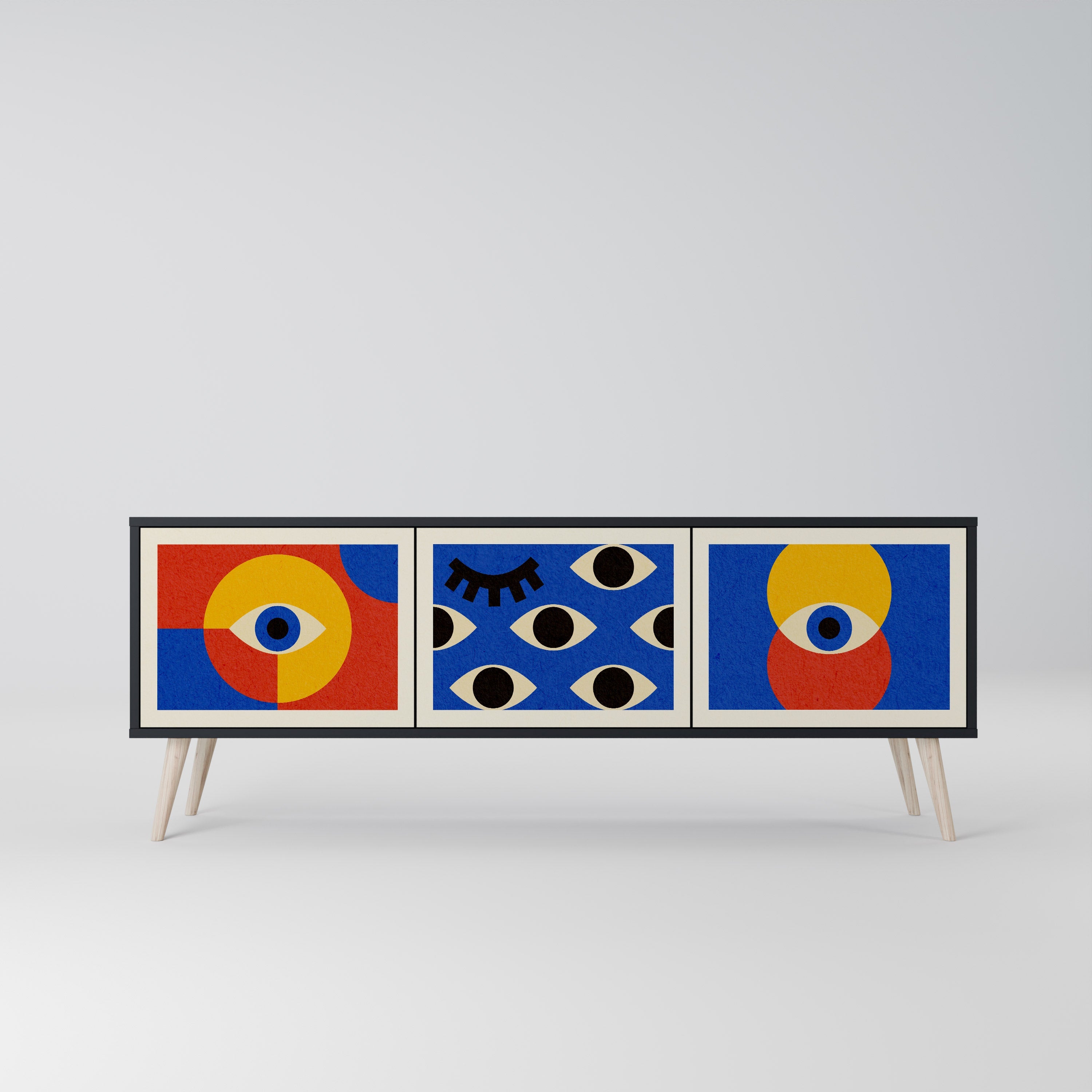 Meuble TV 3 portes GEOMETRIC EYES finition noire