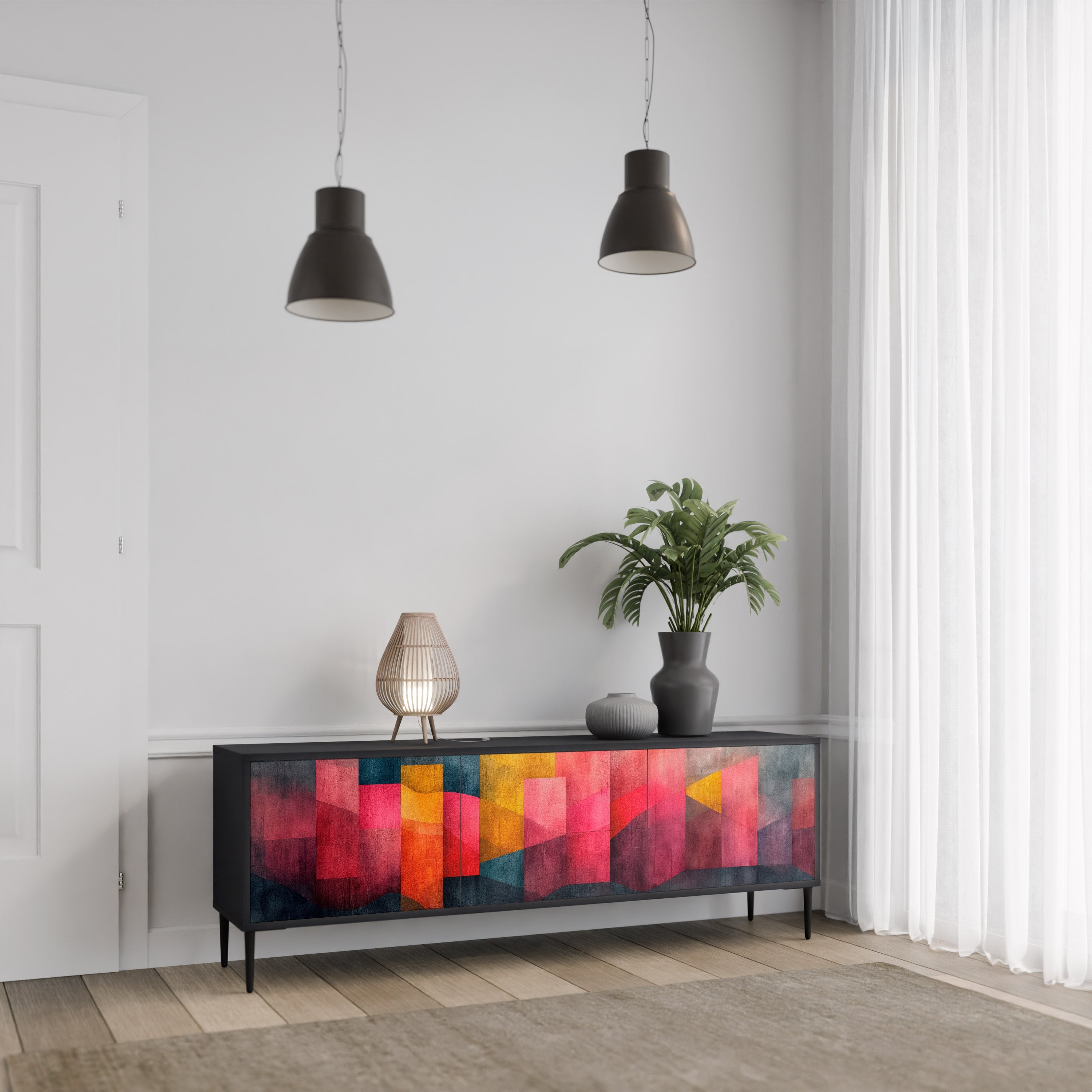 Meuble TV 3 portes COLORFUL SOUNDS en finition noire