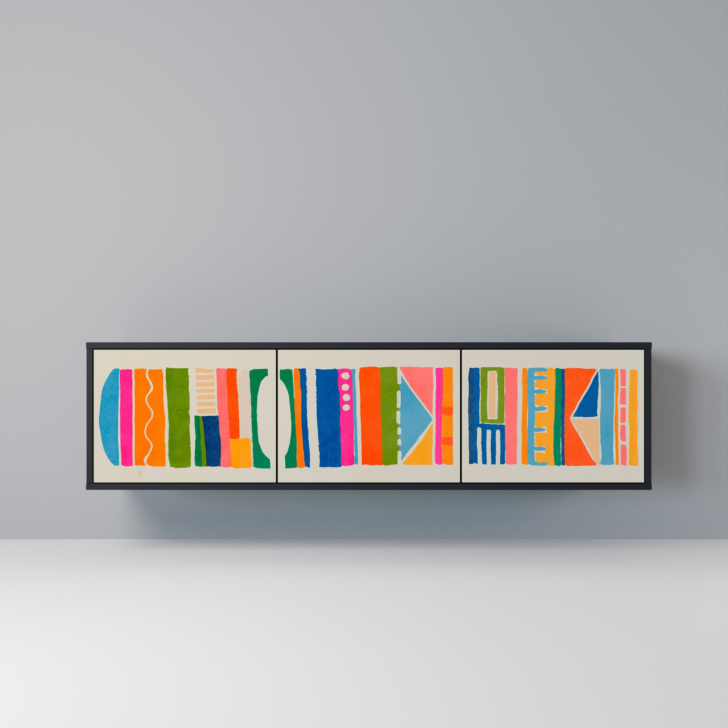 Meuble TV 3 portes GEOMETRIC SHINE en finition noire