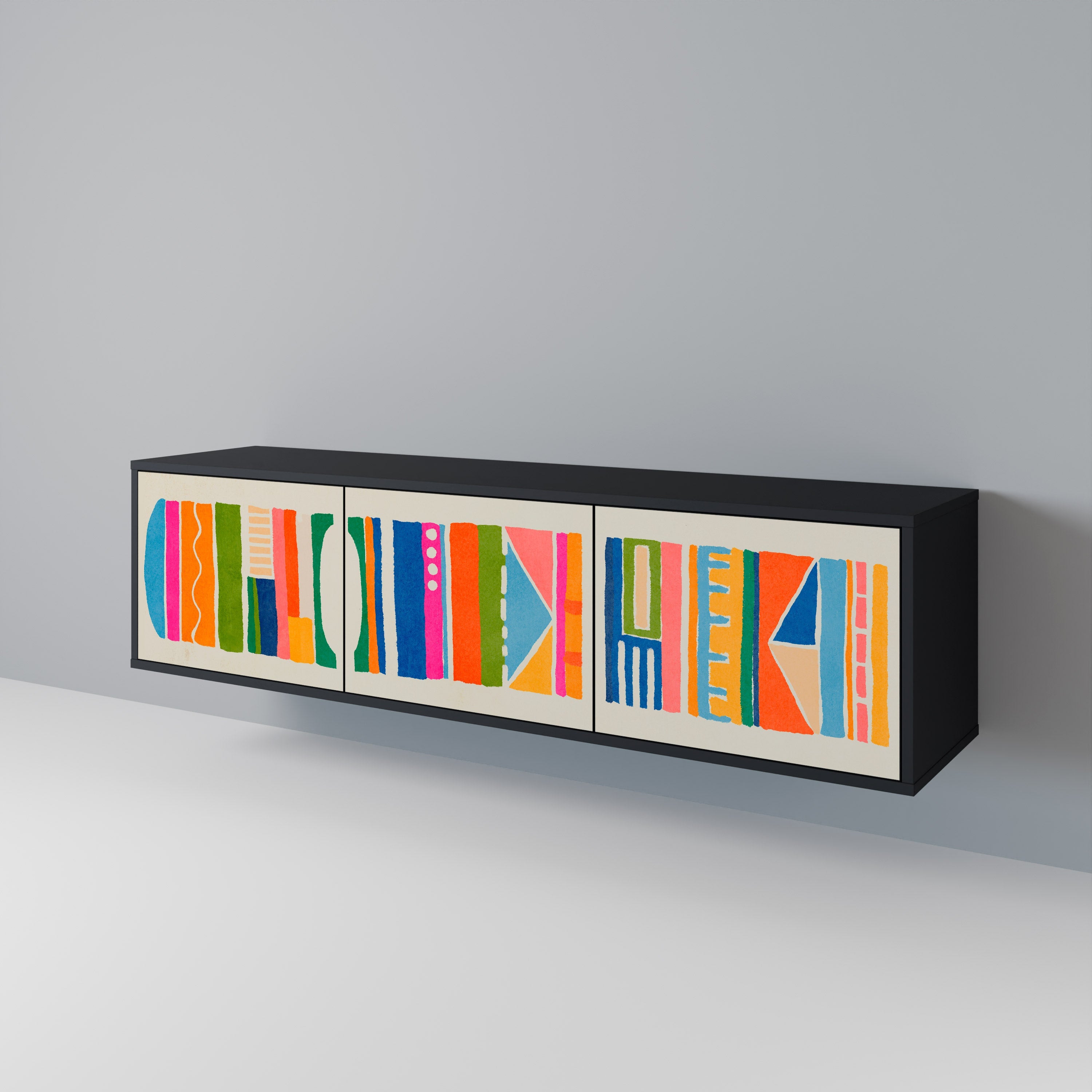 Meuble TV 3 portes GEOMETRIC SHINE en finition noire