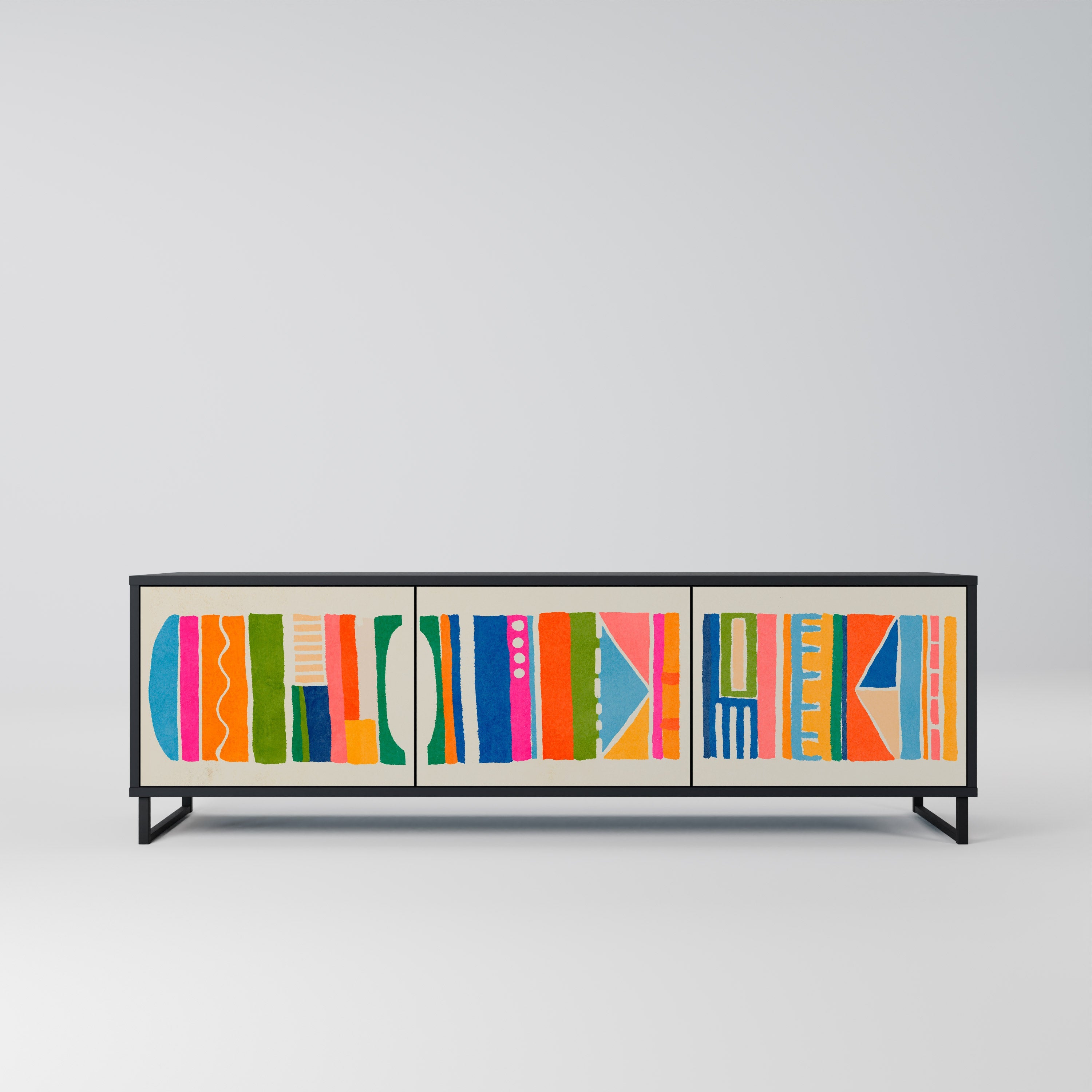 Meuble TV 3 portes GEOMETRIC SHINE en finition noire