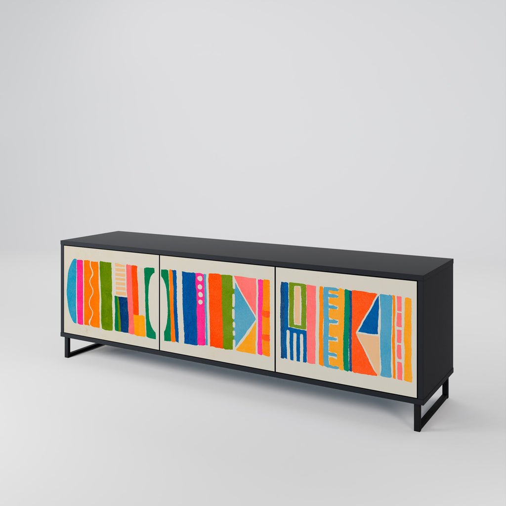 Meuble TV 3 portes GEOMETRIC SHINE en finition noire