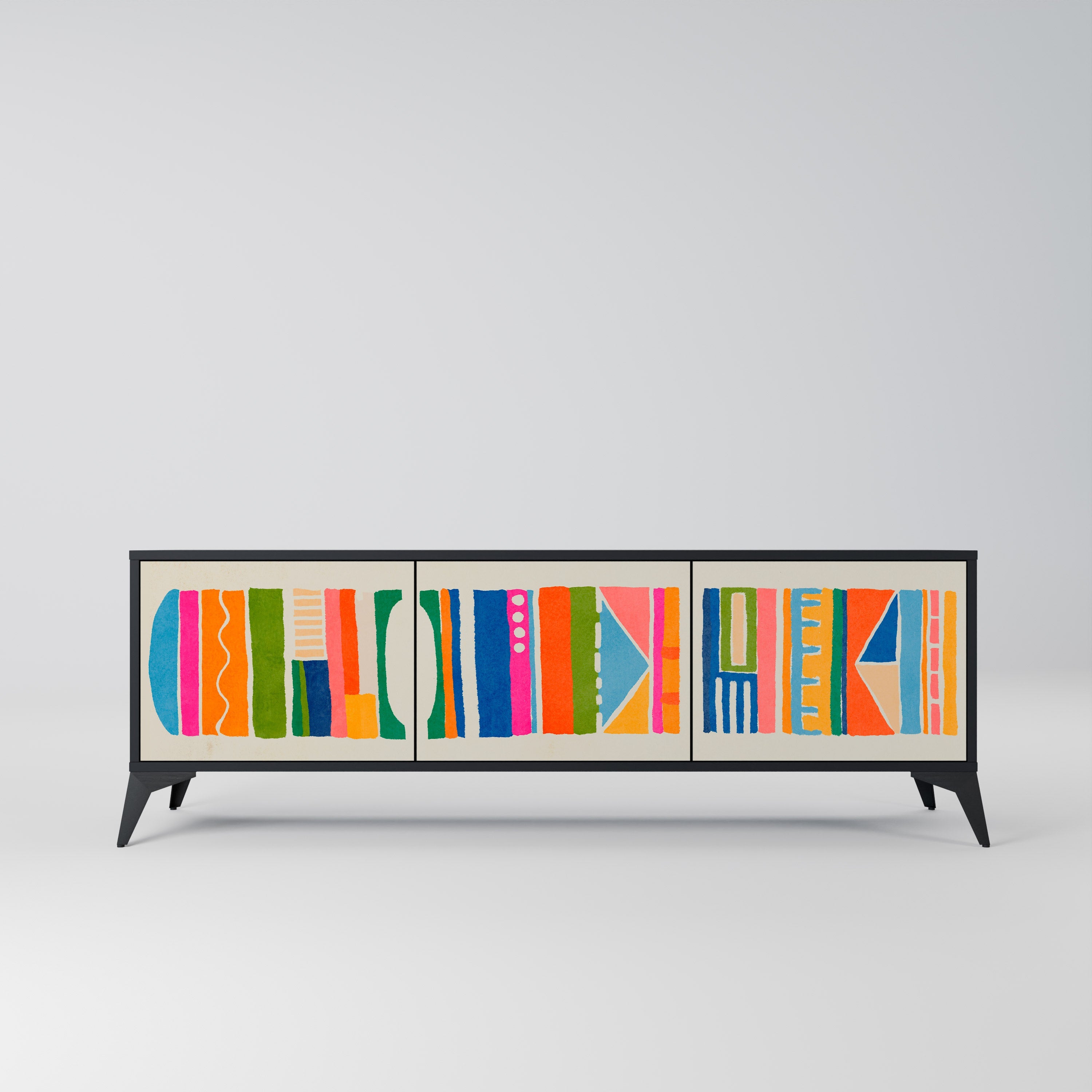 Meuble TV 3 portes GEOMETRIC SHINE en finition noire