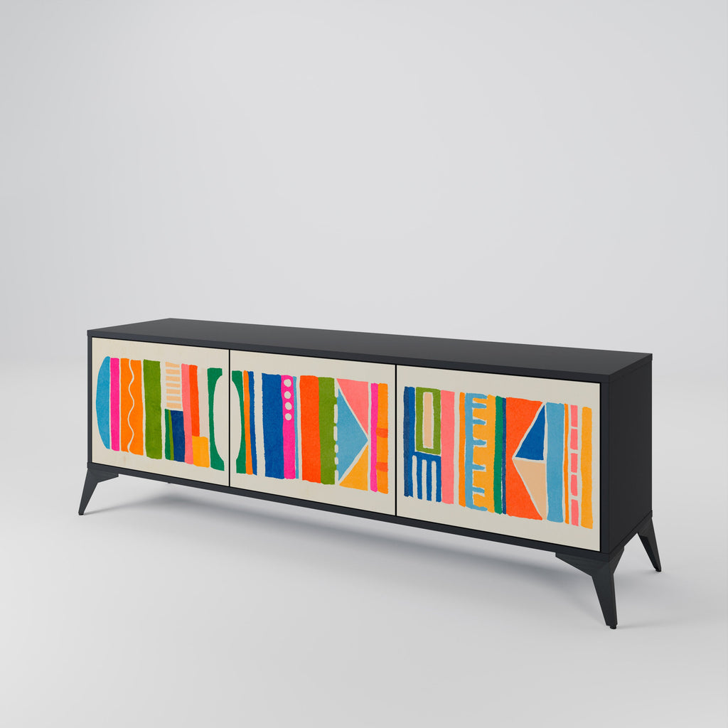 Meuble TV 3 portes GEOMETRIC SHINE en finition noire