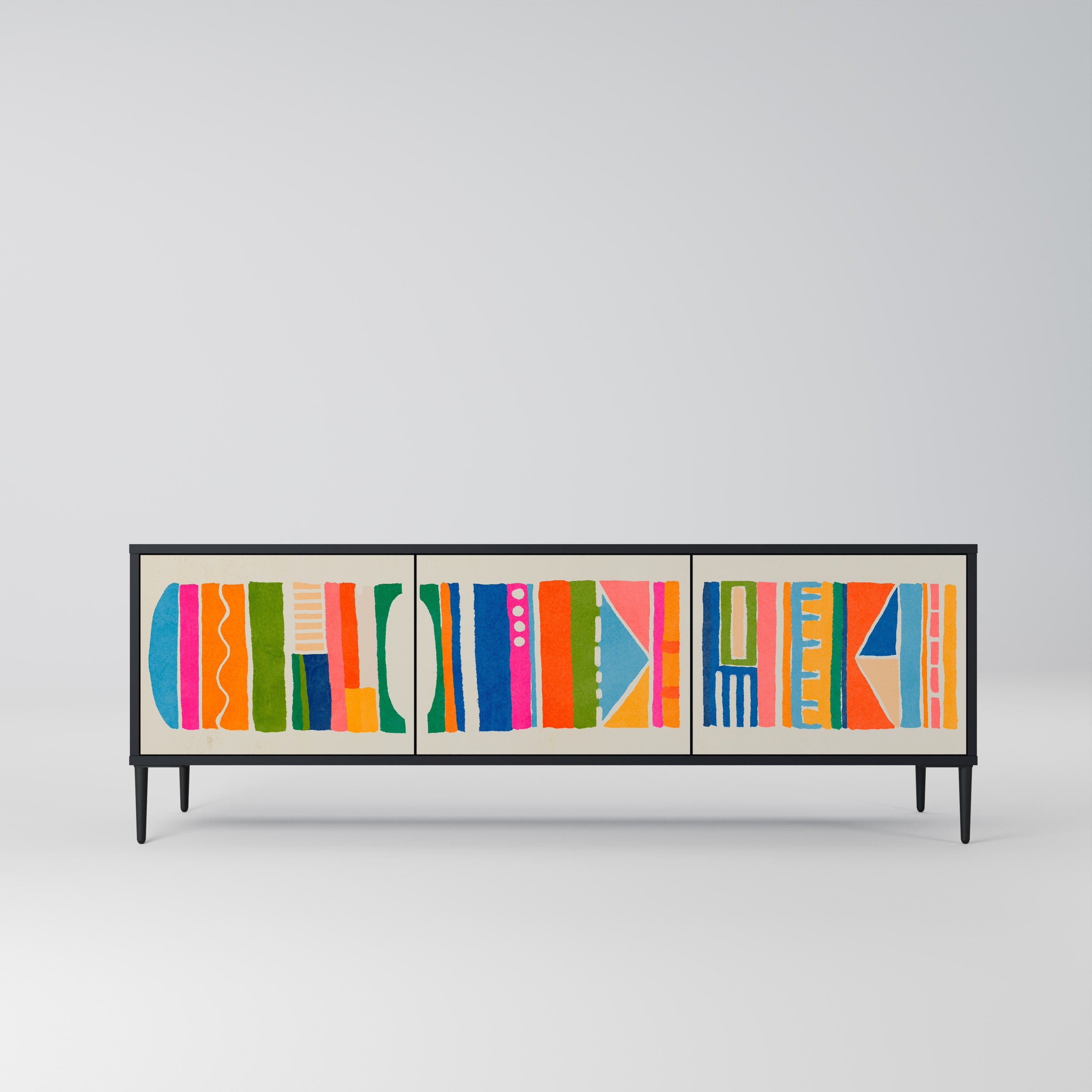 Meuble TV 3 portes GEOMETRIC SHINE en finition noire