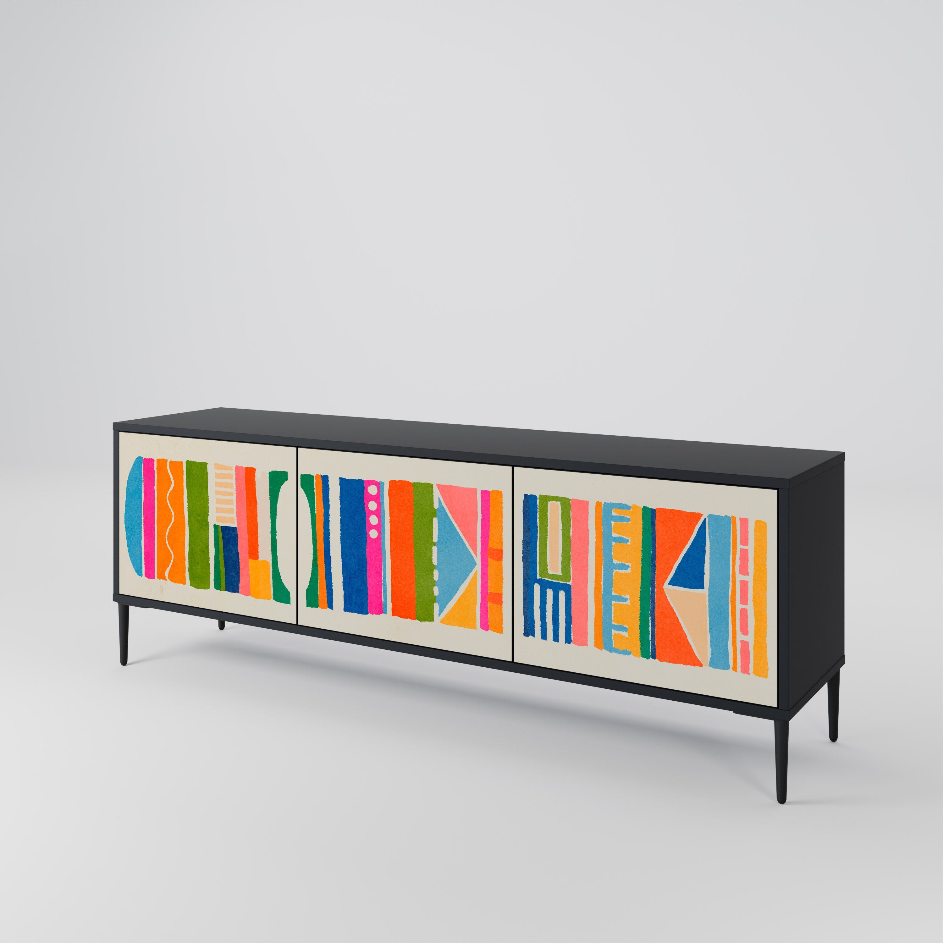 Meuble TV 3 portes GEOMETRIC SHINE en finition noire