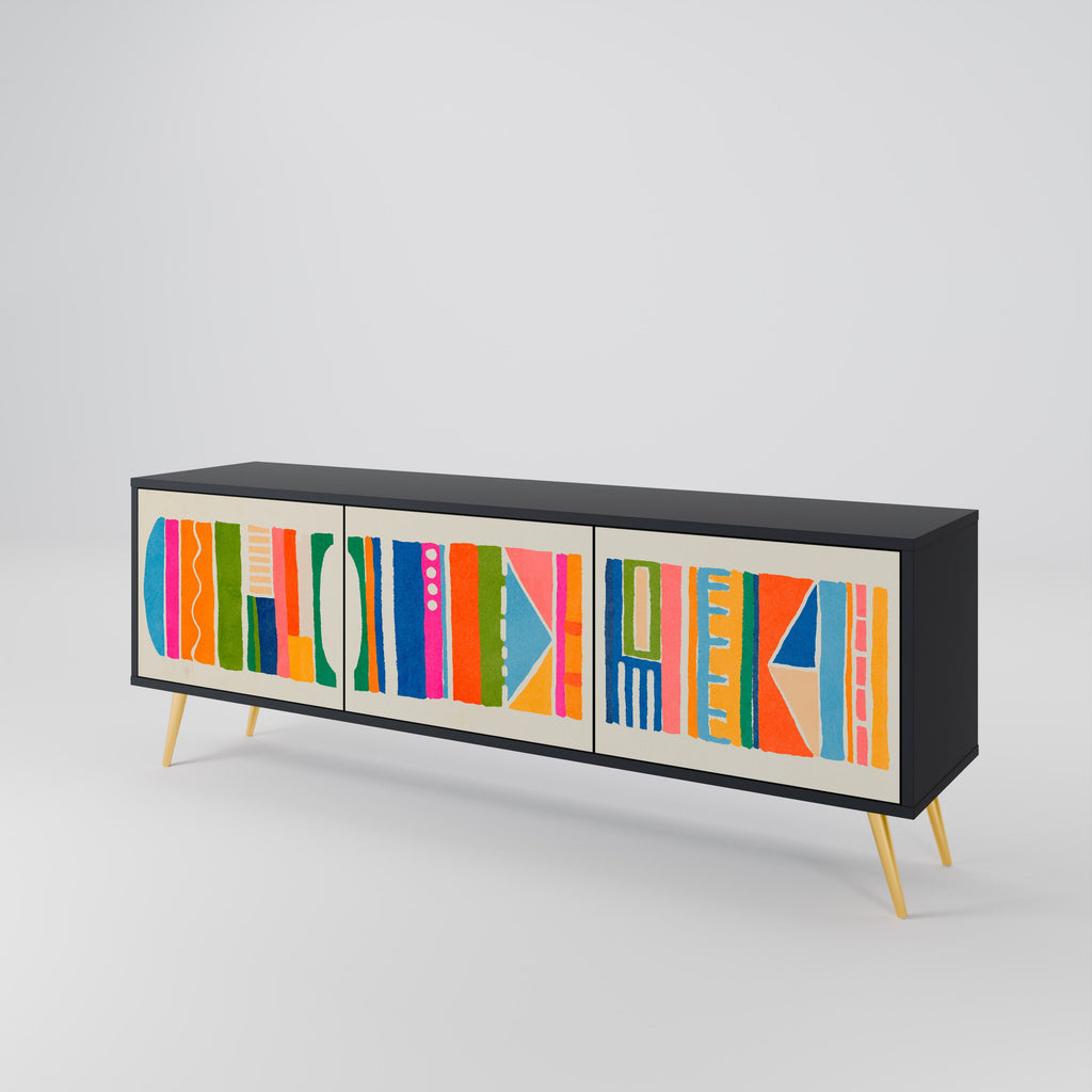 Meuble TV 3 portes GEOMETRIC SHINE en finition noire