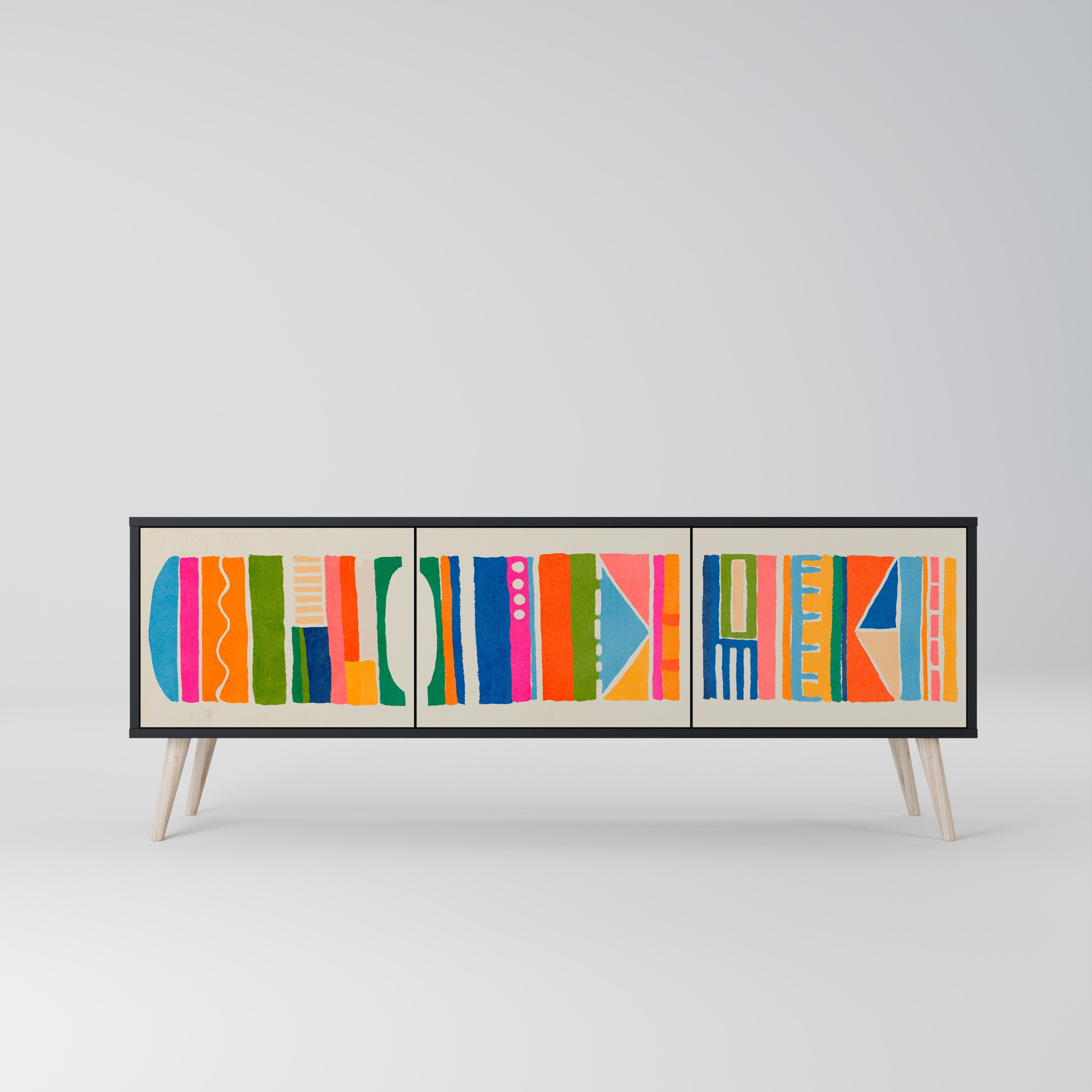 Meuble TV 3 portes GEOMETRIC SHINE en finition noire