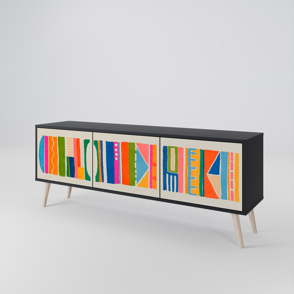 Meuble TV 3 portes GEOMETRIC SHINE en finition noire