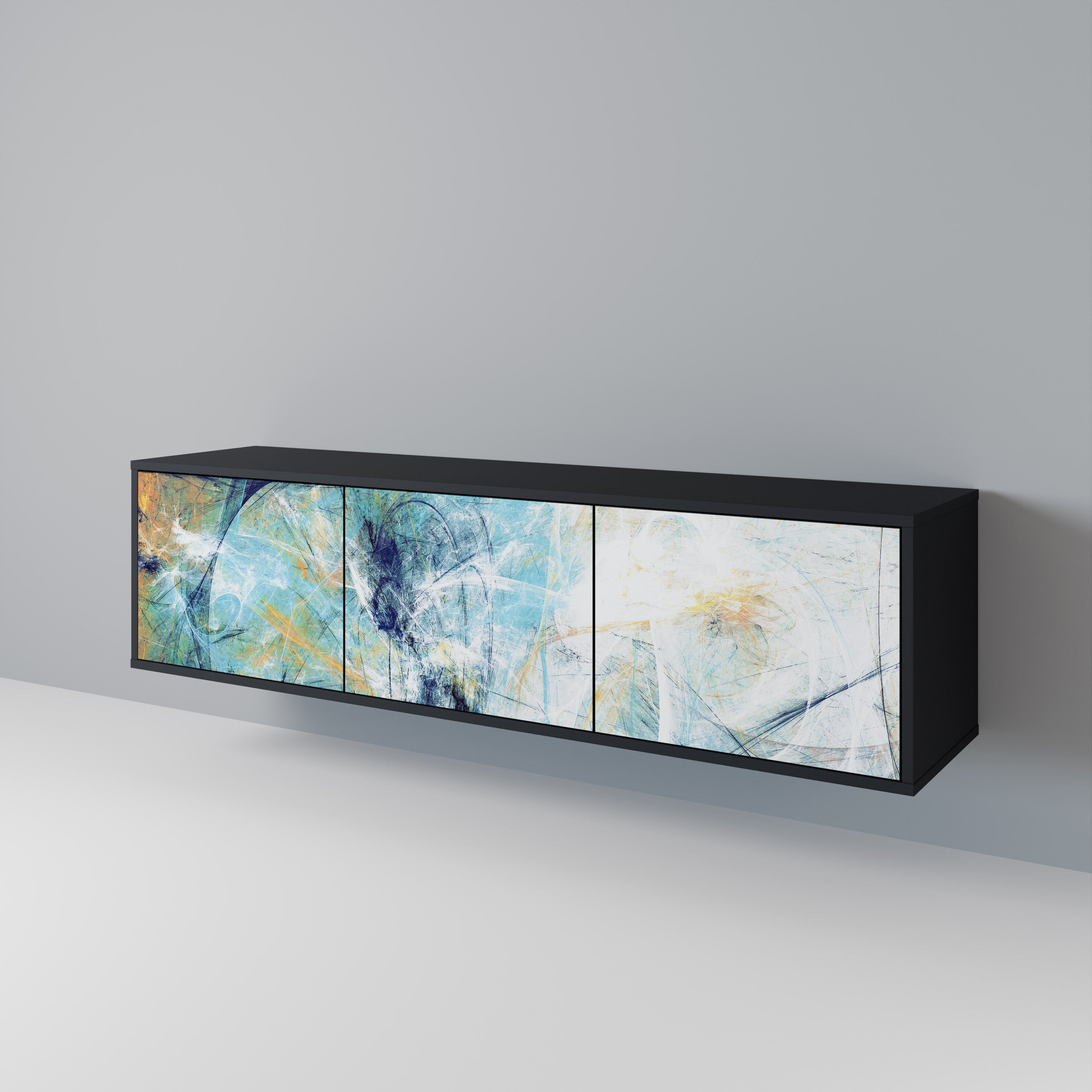 RÉFLEXIONS ABSTRAITES Meuble TV 3 portes en finition noire