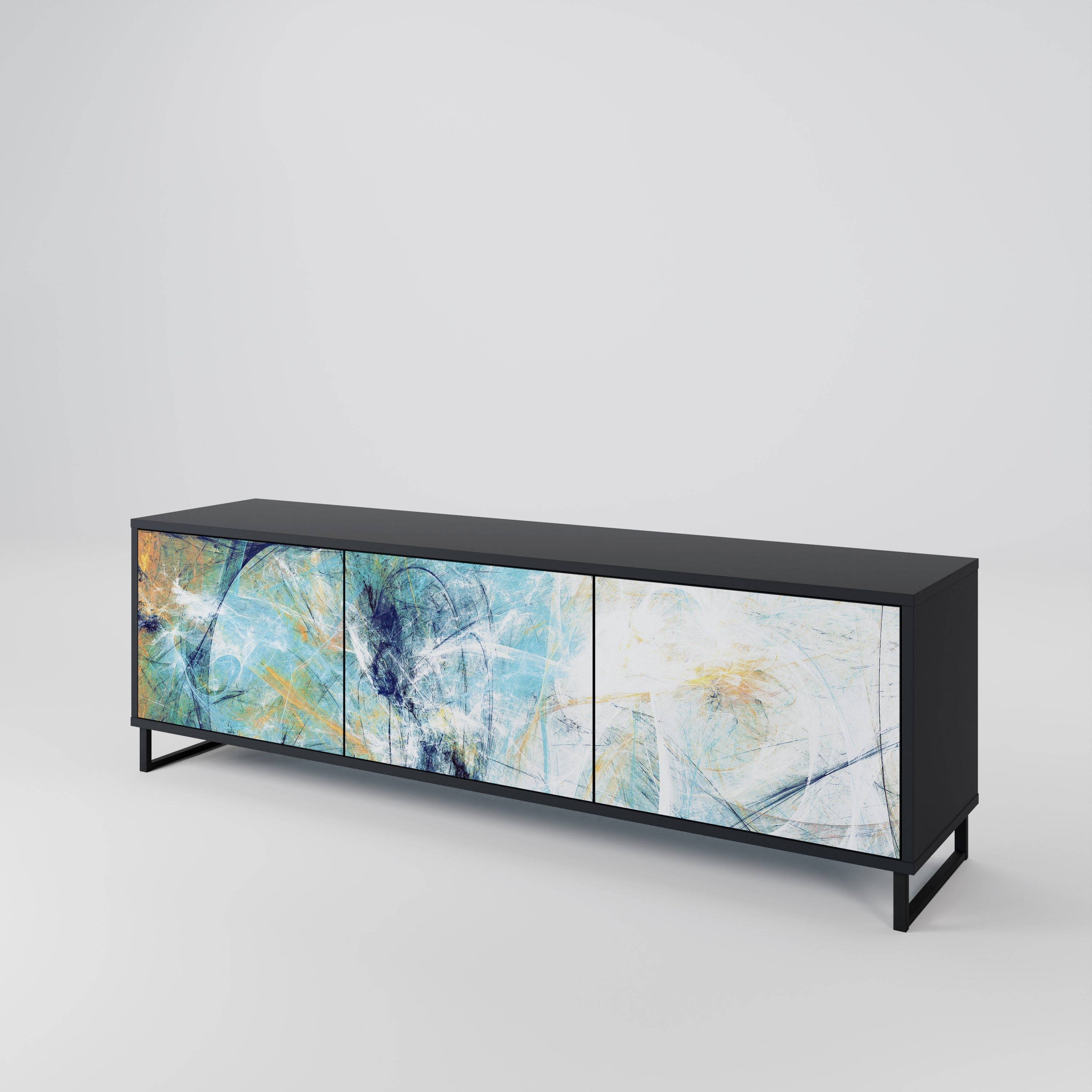 RÉFLEXIONS ABSTRAITES Meuble TV 3 portes en finition noire