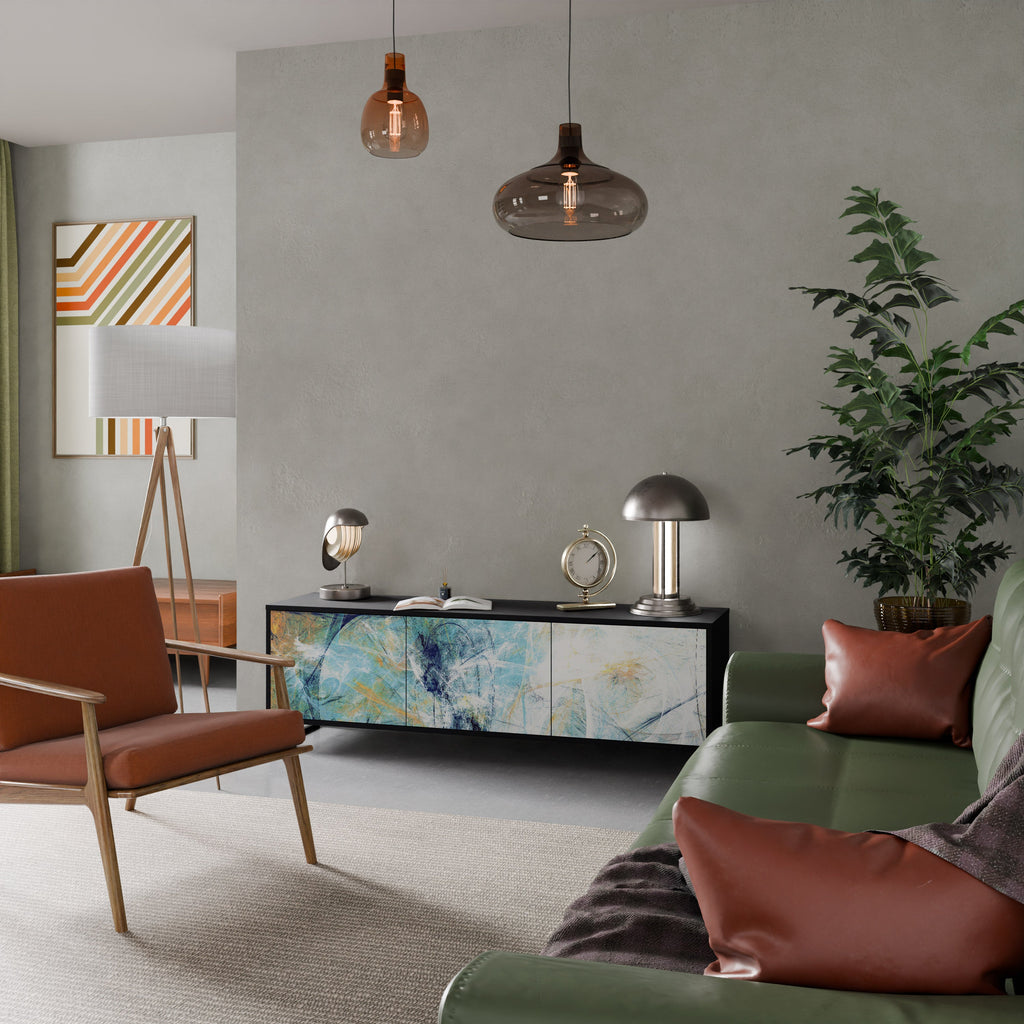 ABSTRACT THOUGHTS 3-Door TV Stand in Black Finish